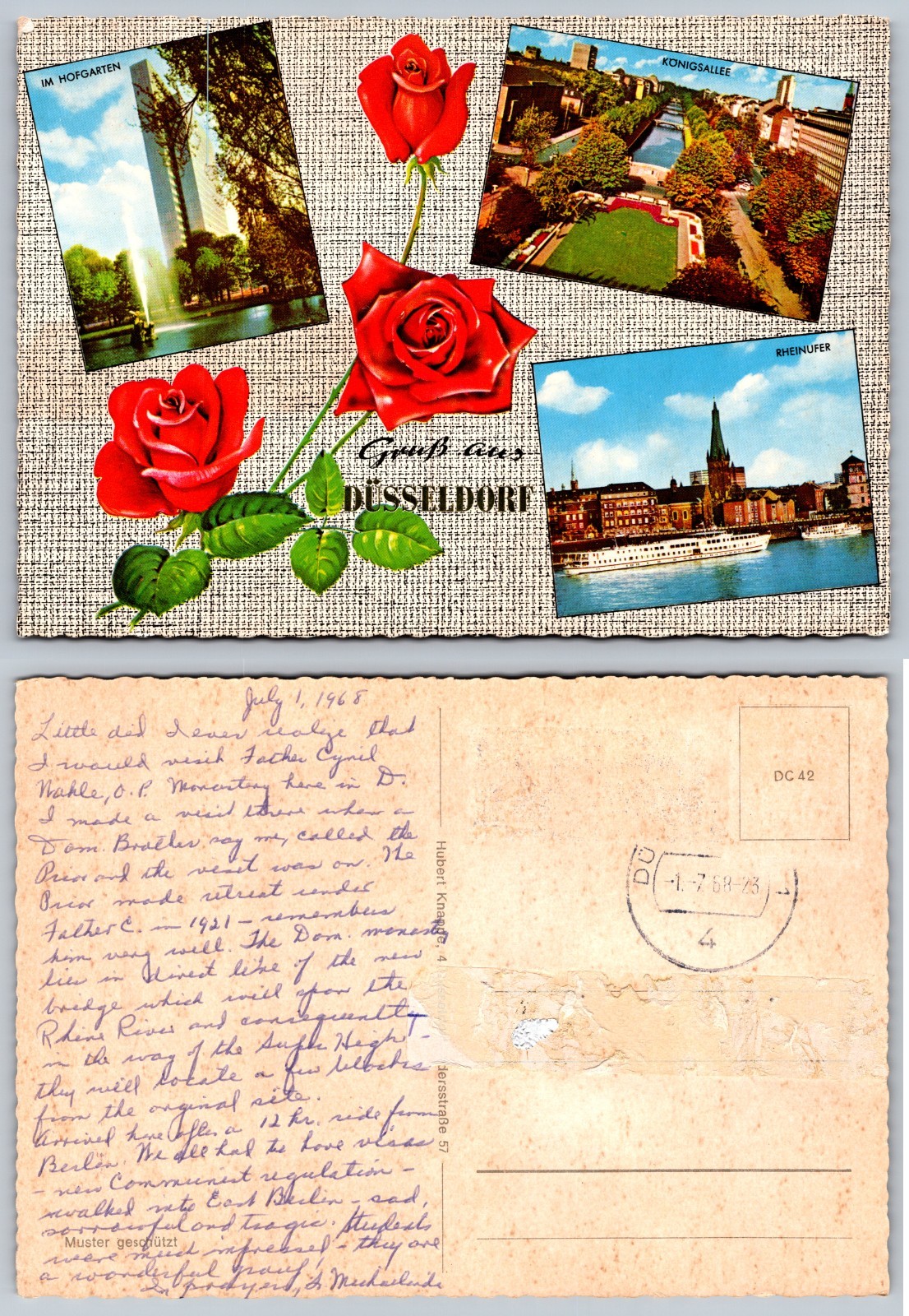 Continental Dusseldorf Roses Views Postcard