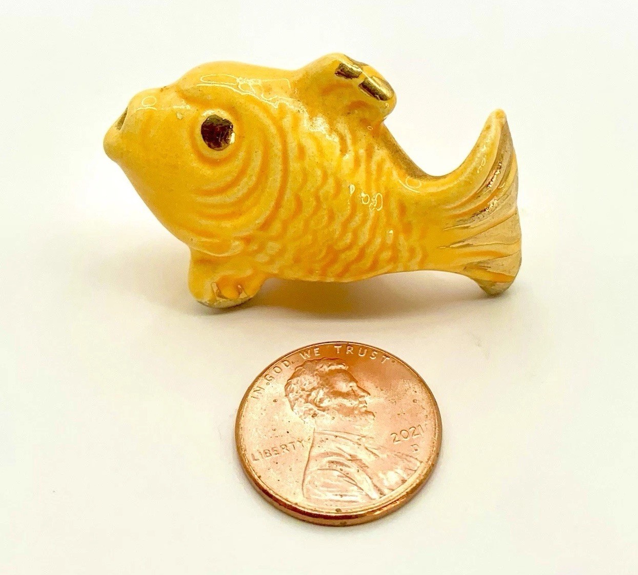 Vintage Miniature Fish Figurine Porcelain 24K Gold German 1930s Art Deco Trinket