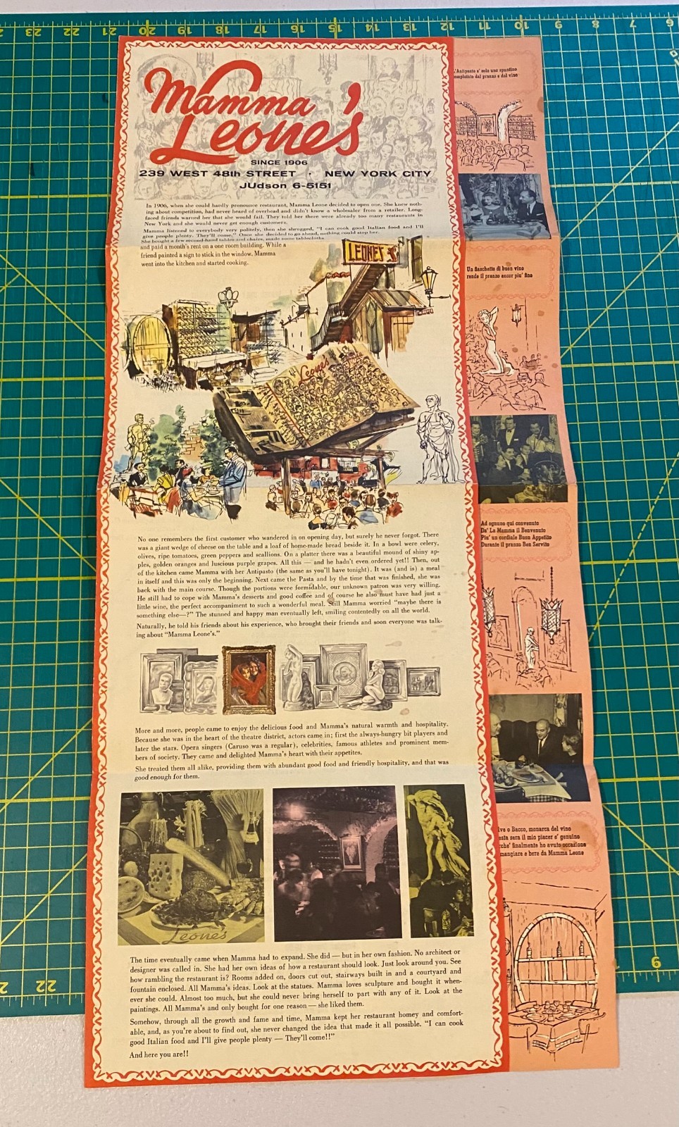Vintage Mamma Leone\'s NYC Restaurant Large Folding Menu 239 W 48th St History Vintage Mamma Leone\'s NYC Restaurant Large Folding Menu 239 W 48th St History