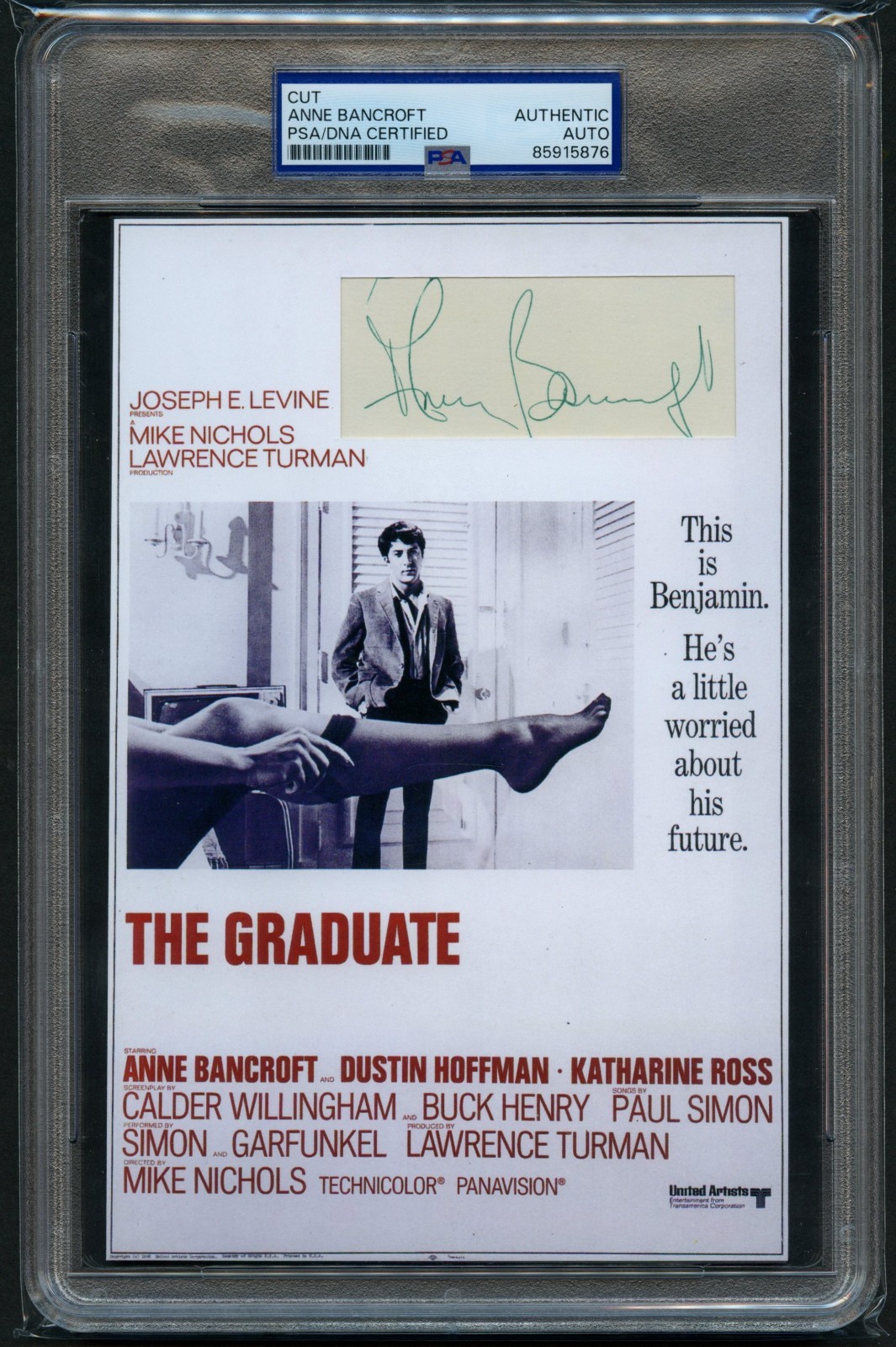 Anne Bancroft signed autograph 5x8 Actress The Graduate Custom Cut PSA Slabbed Anne Bancroft signed autograph 5x8 Actress The Graduate Custom Cut PSA Slabbed