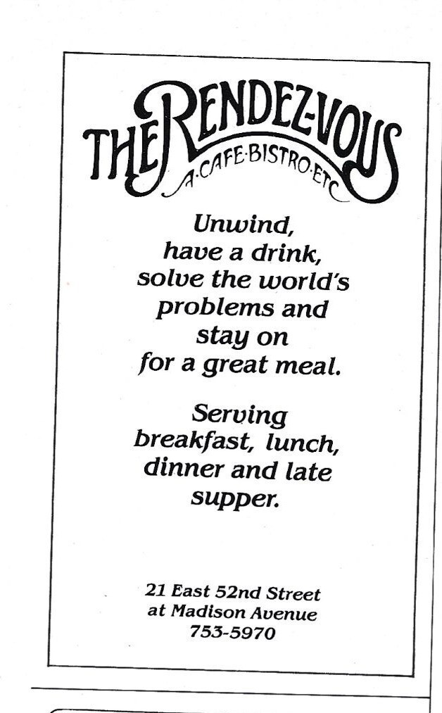 The Rendezvous Cafe Bistro NYC Advertisement 1970s Vintage Print Ad 9 inch N