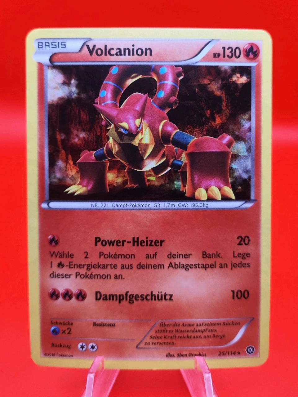 Pokemon Card Volcanion Cracked Ice Holo Rare Steam Boiler 25 114 German