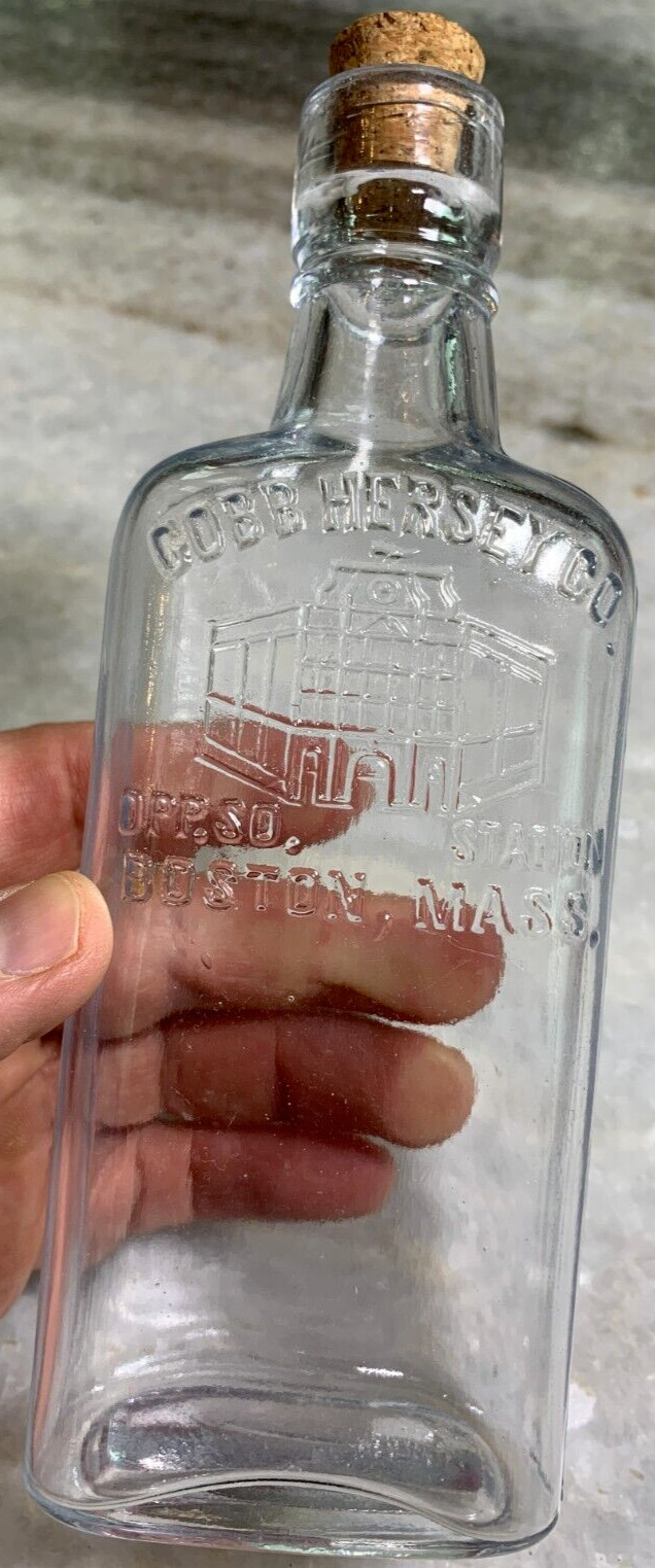 RARE Antique Embossed Whiskey Bottle Cobb Hersey Co South Station Boston CLEAN