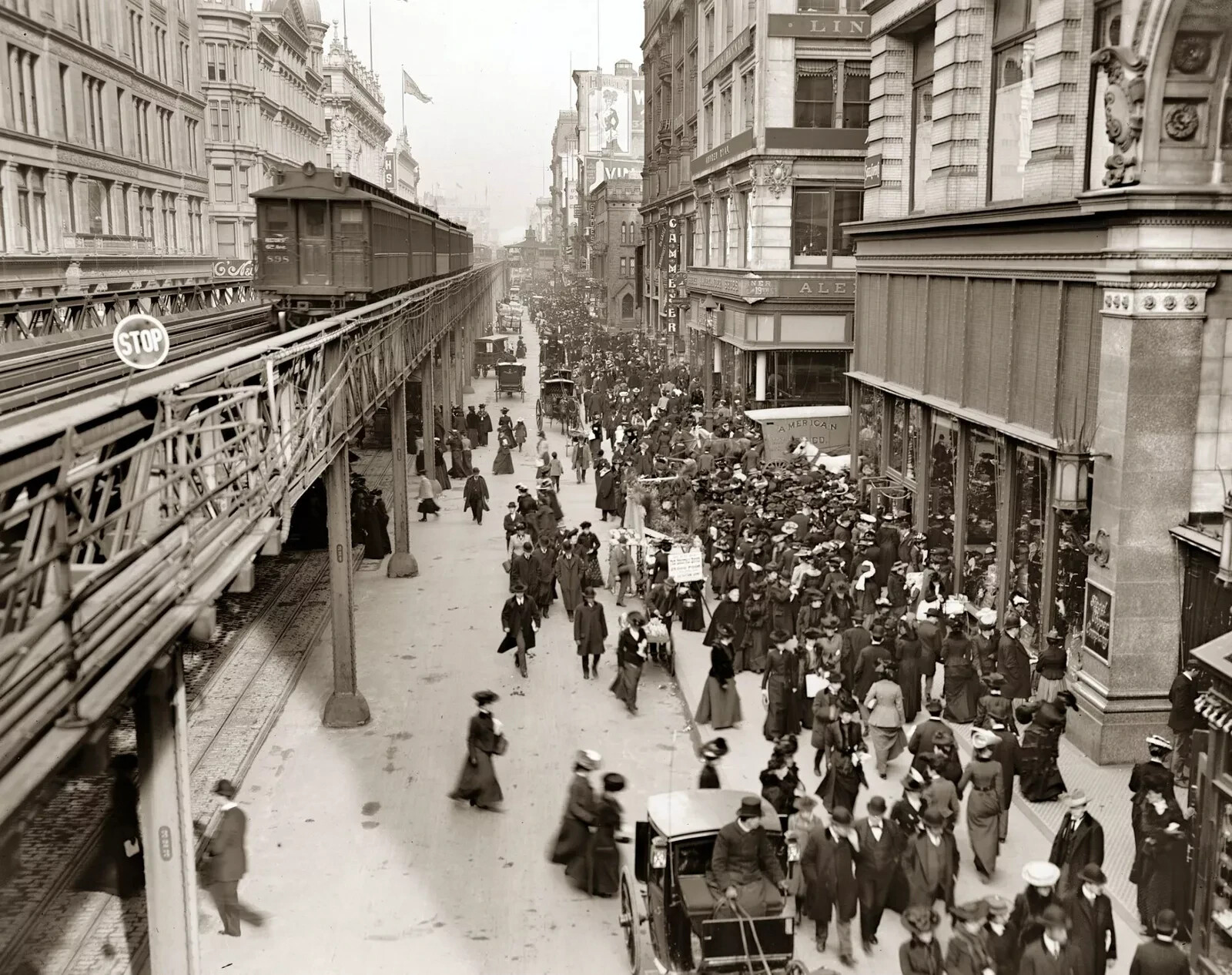 1903 SIXTH AVENUE New York City with Train and Pedestrians Picture Photo 8x10