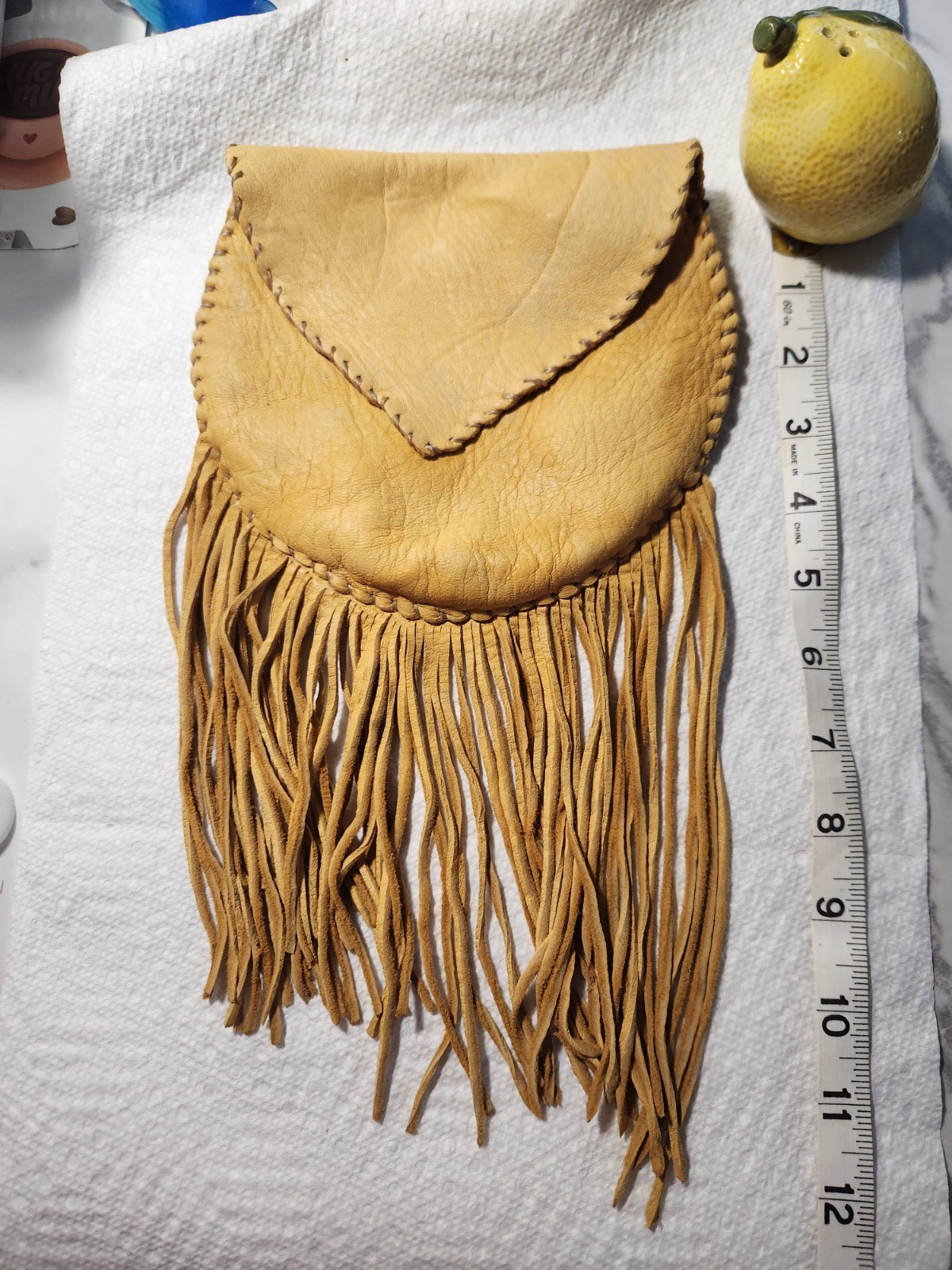 Vintage Native American Leather Western Belt Pouch with Fringe Soft Buck Skin