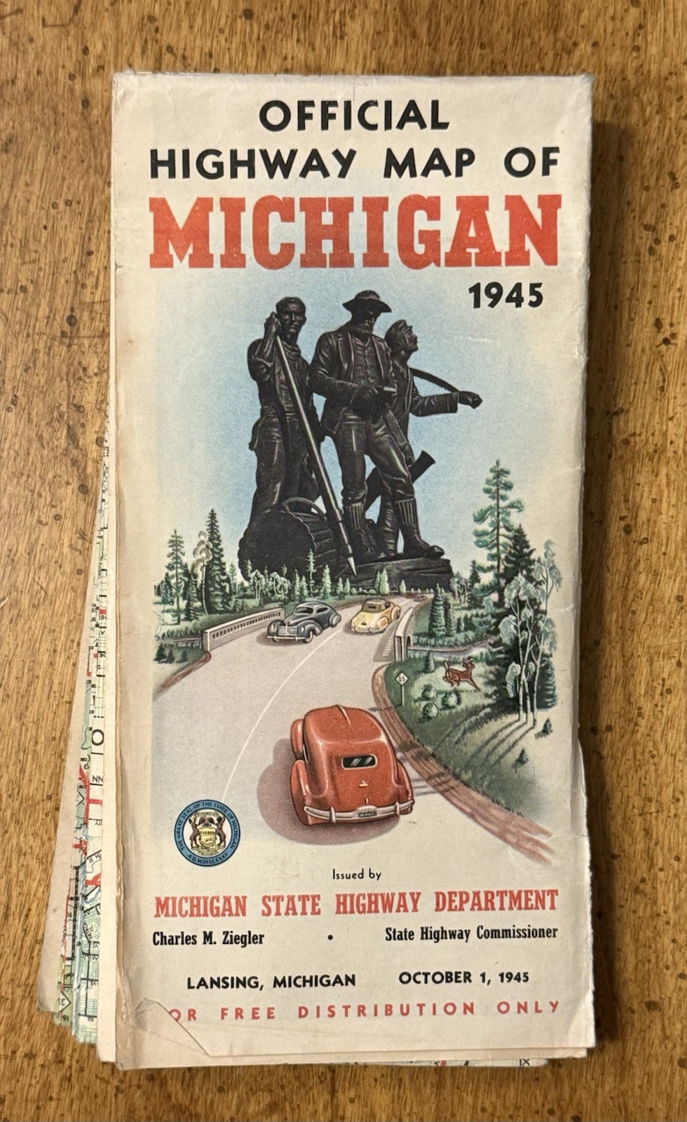 VINTAGE 1945 Official Highway Map Of Michigan State Highway Department
