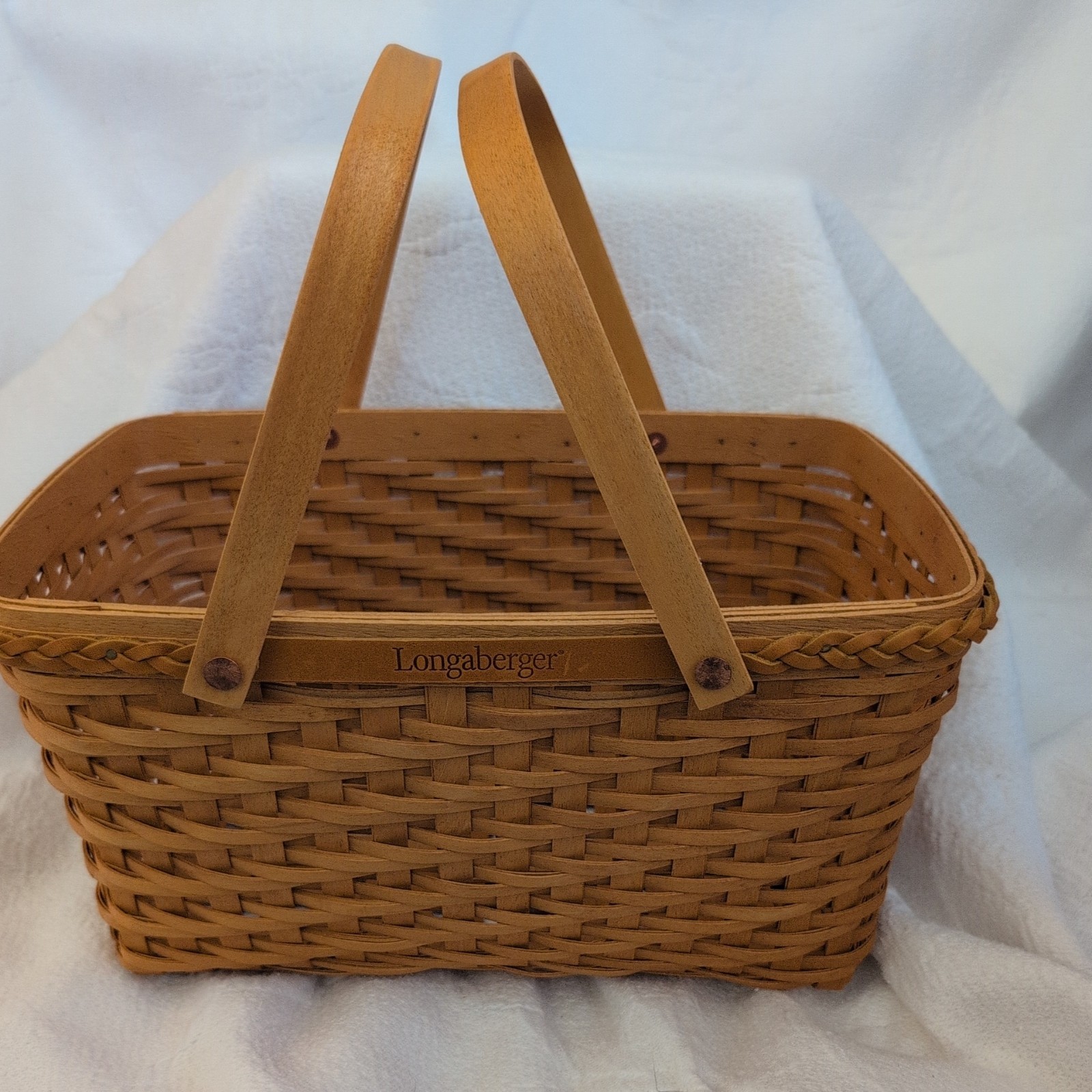 NIB Longaberger 2000 Founder’s Market Basket Woven Signed To Dad With Love