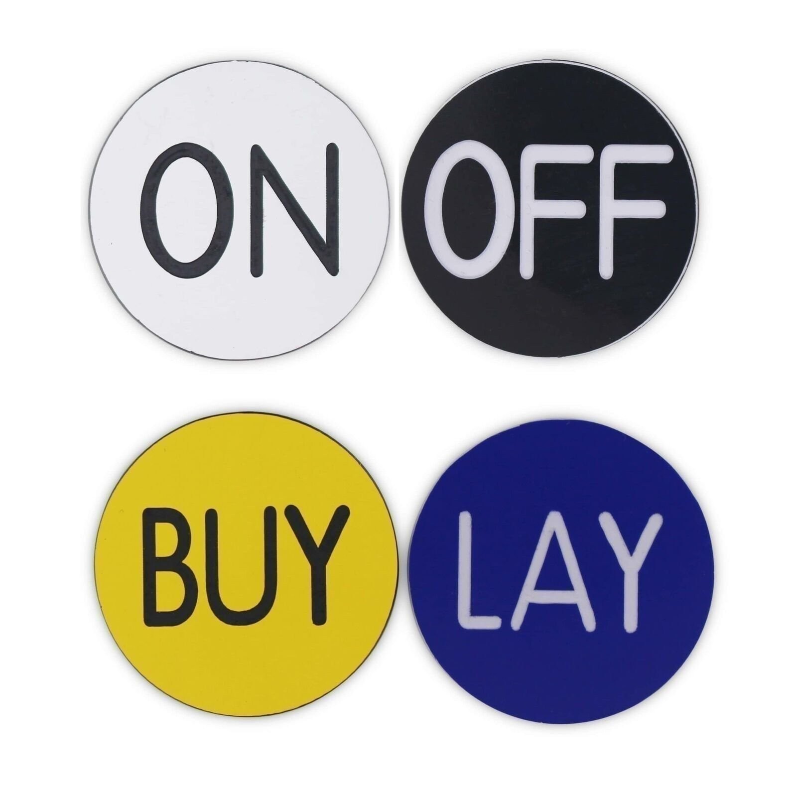 Craps On/Off and Buy/Lay Lammer Buttons (5 each) Double-Sided 1.25\ Craps On/Off and Buy/Lay Lammer Buttons (5 each) Double-Sided 1.25\