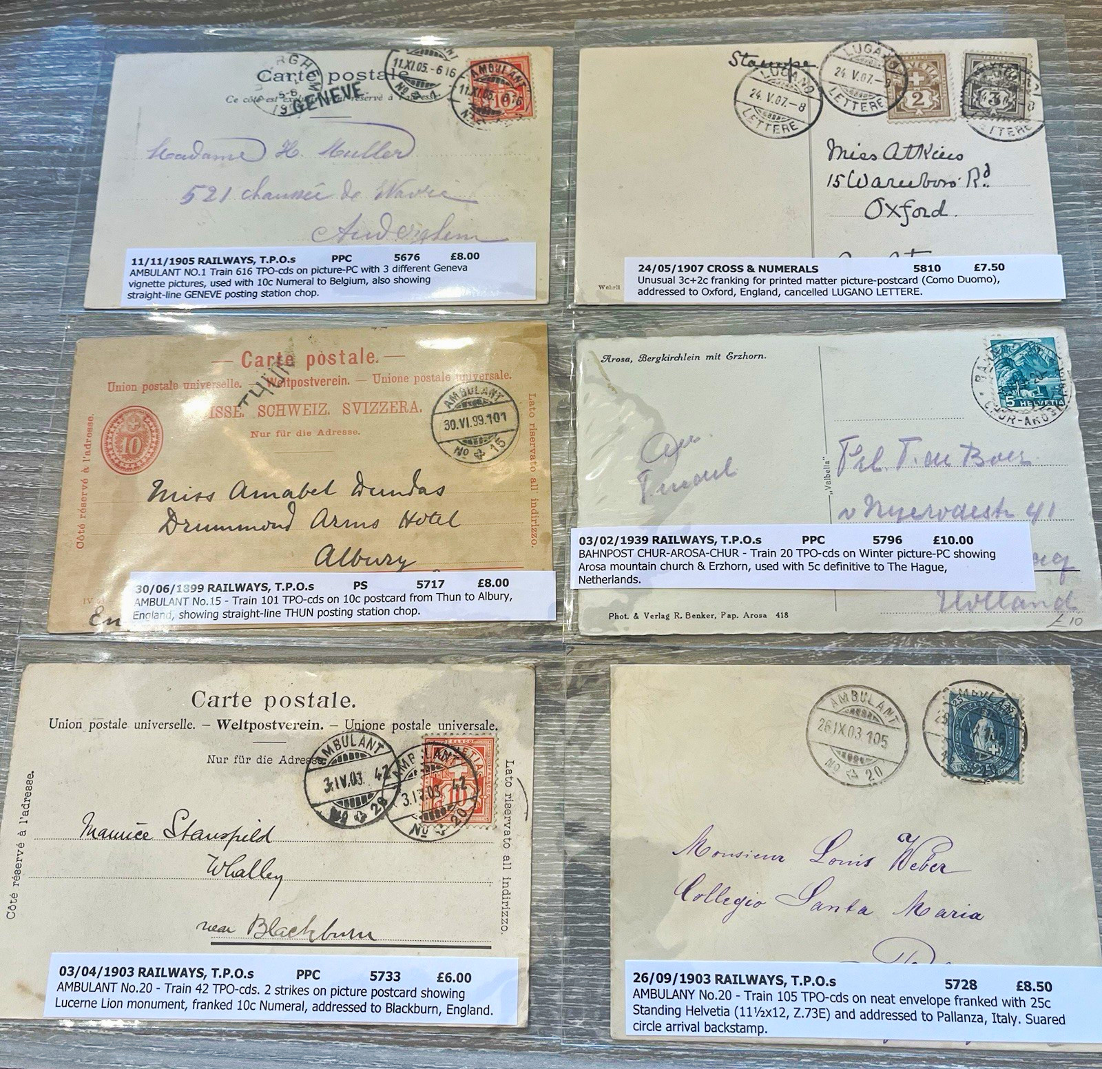 Swiss Picture Postcard Lot Traveling Post Office with Railway and Train Cancels