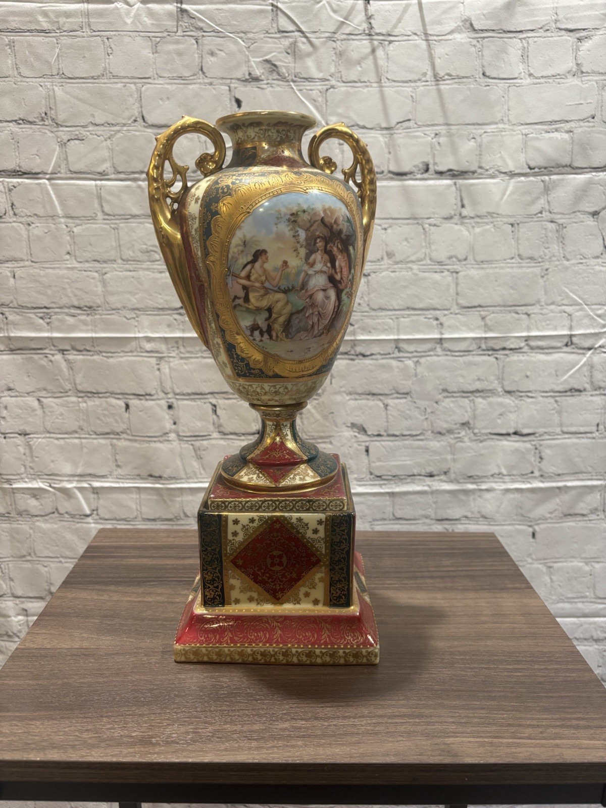 Antique Hand Painted Royal Vienna Porcelain Urn