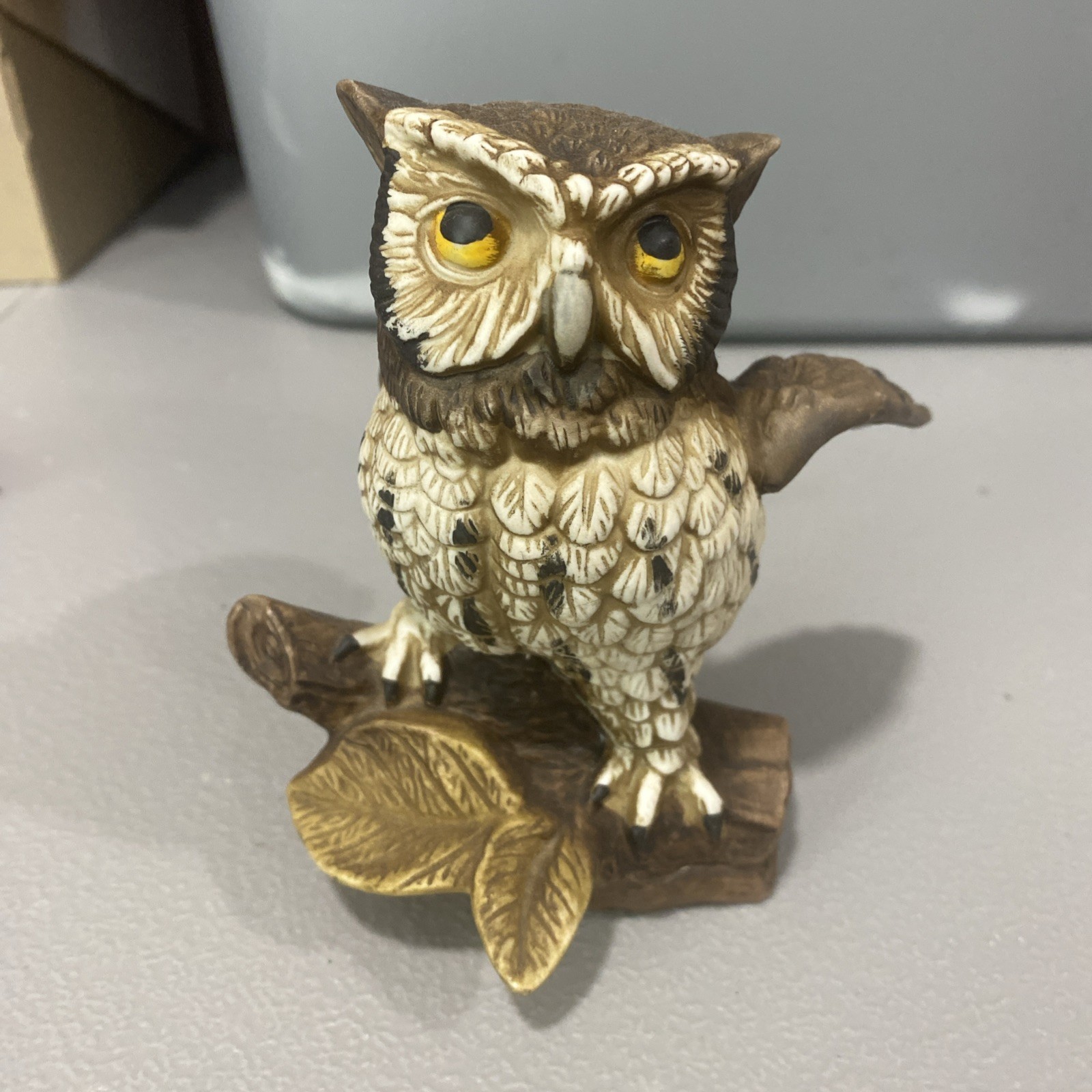 Vintage 1970s OWL Figurine Homco 1114 Owl Painted Ceramic Statue Grandma Core
