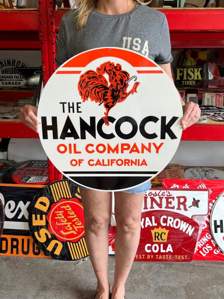 Vintage Style Metal Sign Hancock Gasoline NOT Porcelain 20x20 Made USA