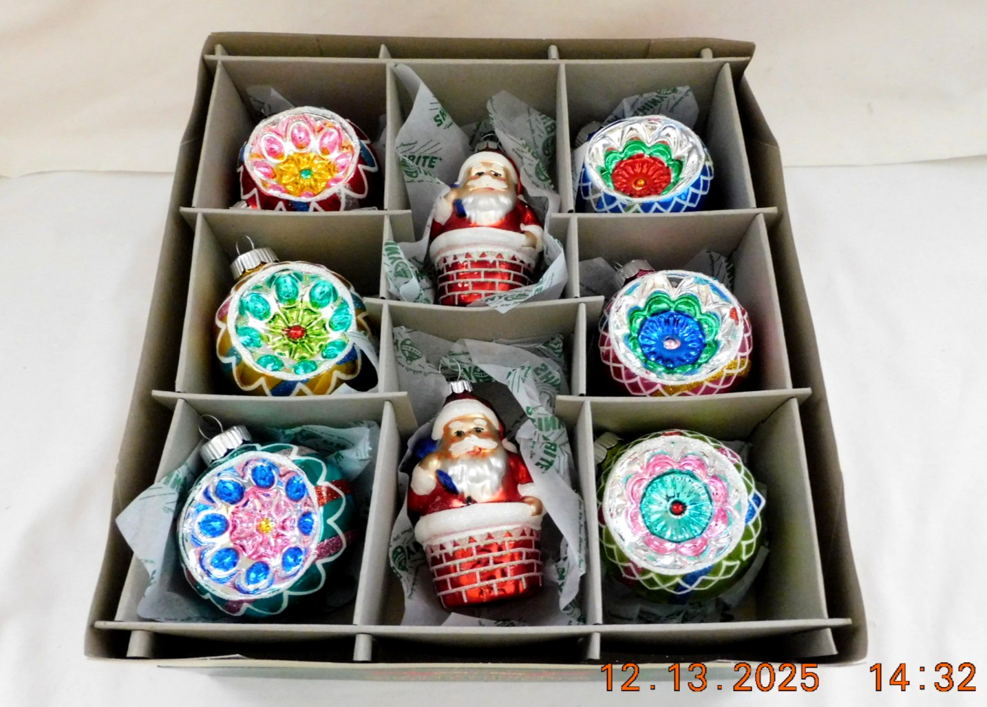 New Christopher Radko Shiny Brite Ornaments 2 Santas 4” 6 Indent Rounds 3” New Christopher Radko Shiny Brite Ornaments 2 Santas 4” 6 Indent Rounds 3”