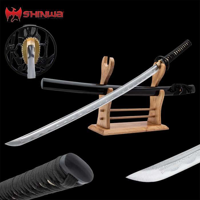 Shinwa Midnight Bamboo Katana - Damascus Steel Battle Ready Sharp Real Sword Shinwa Midnight Bamboo Katana - Damascus Steel Battle Ready Sharp Real Sword