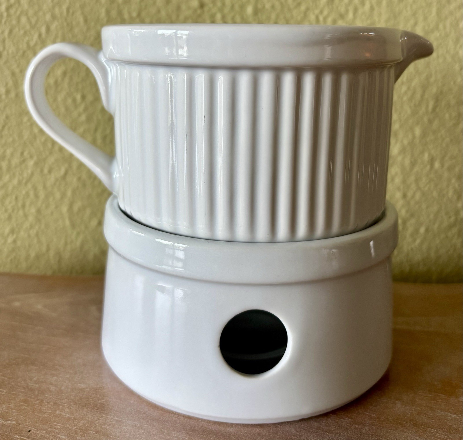 Dansk Butter / Gravy / Dip Pitcher & Warmer Creamy White Stoneware 2 Pc