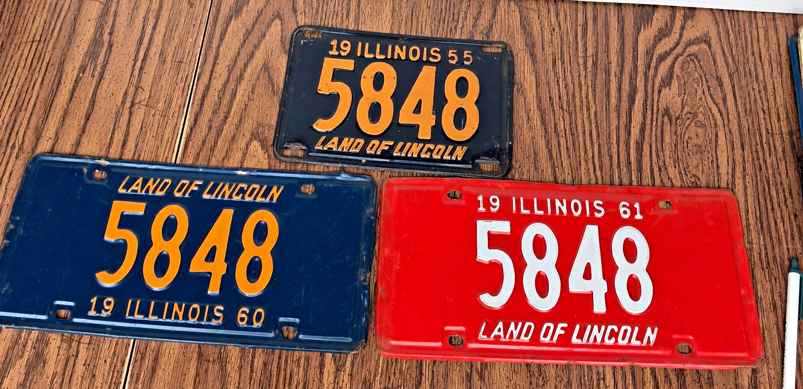 Illinois License Plates Lot of 3 (1955, 1960, 1961) Land of Lincoln 5848