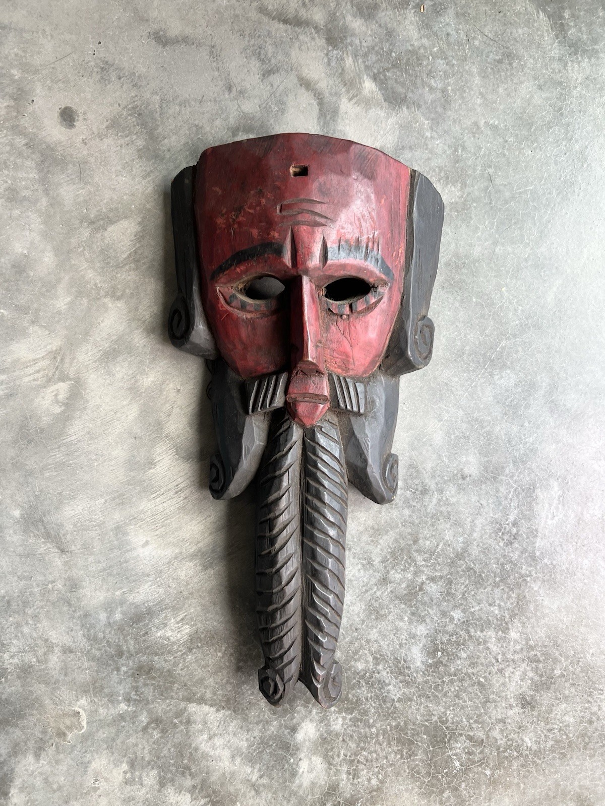 Vintage hand-carved and painted wooden folk art mask