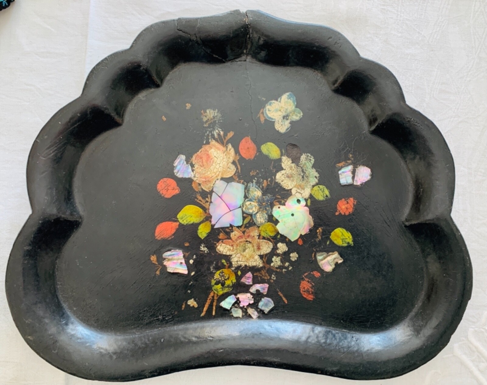 Antique Paper Mache Tray Victorian Rare Hand Painted Flowers MOP 1800\'s Antique Paper Mache Tray Victorian Rare Hand Painted Flowers MOP 1800\'s