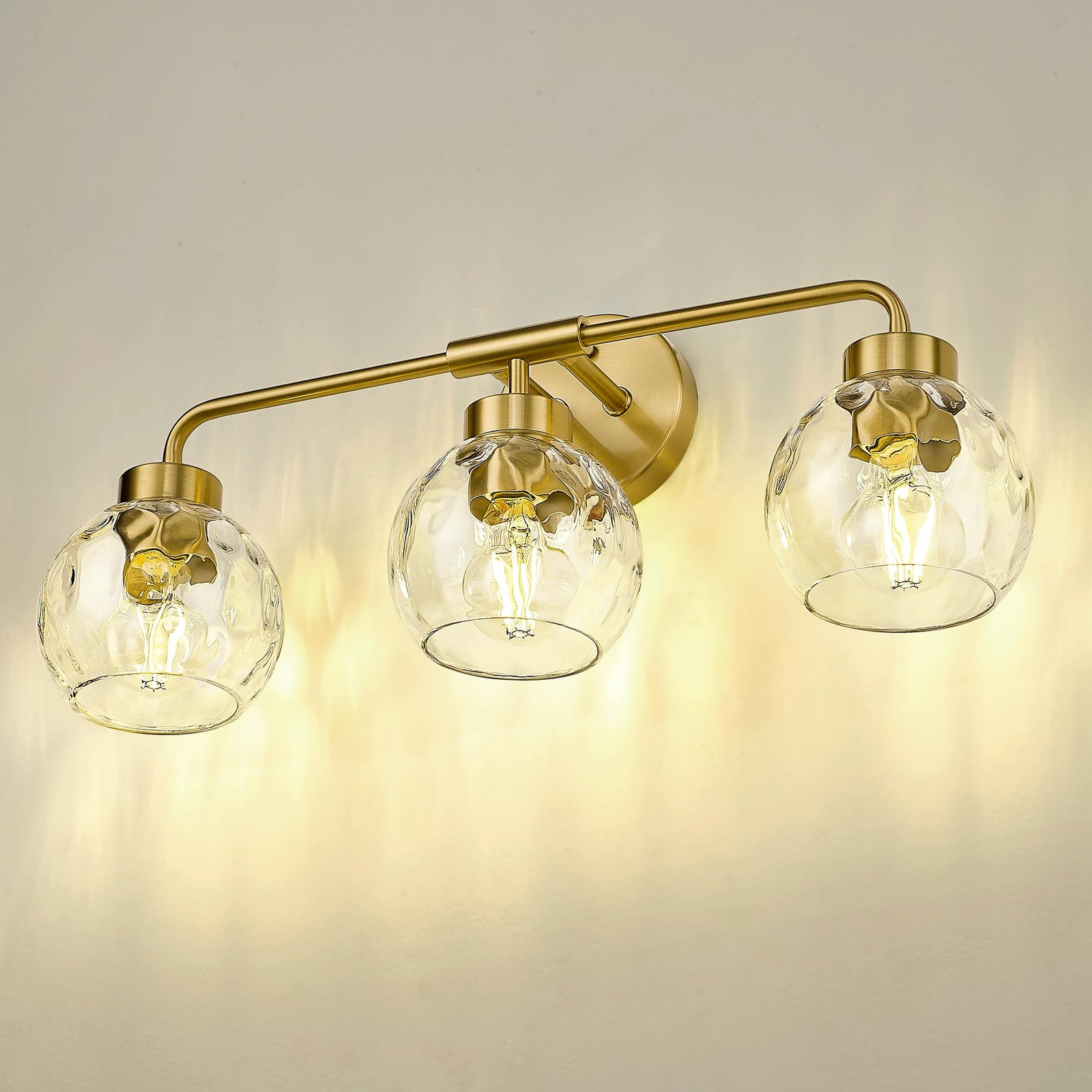 zeyu Brushed Gold 23-Inch 3-Light 3-Light, + Water Ripple Globe Glass