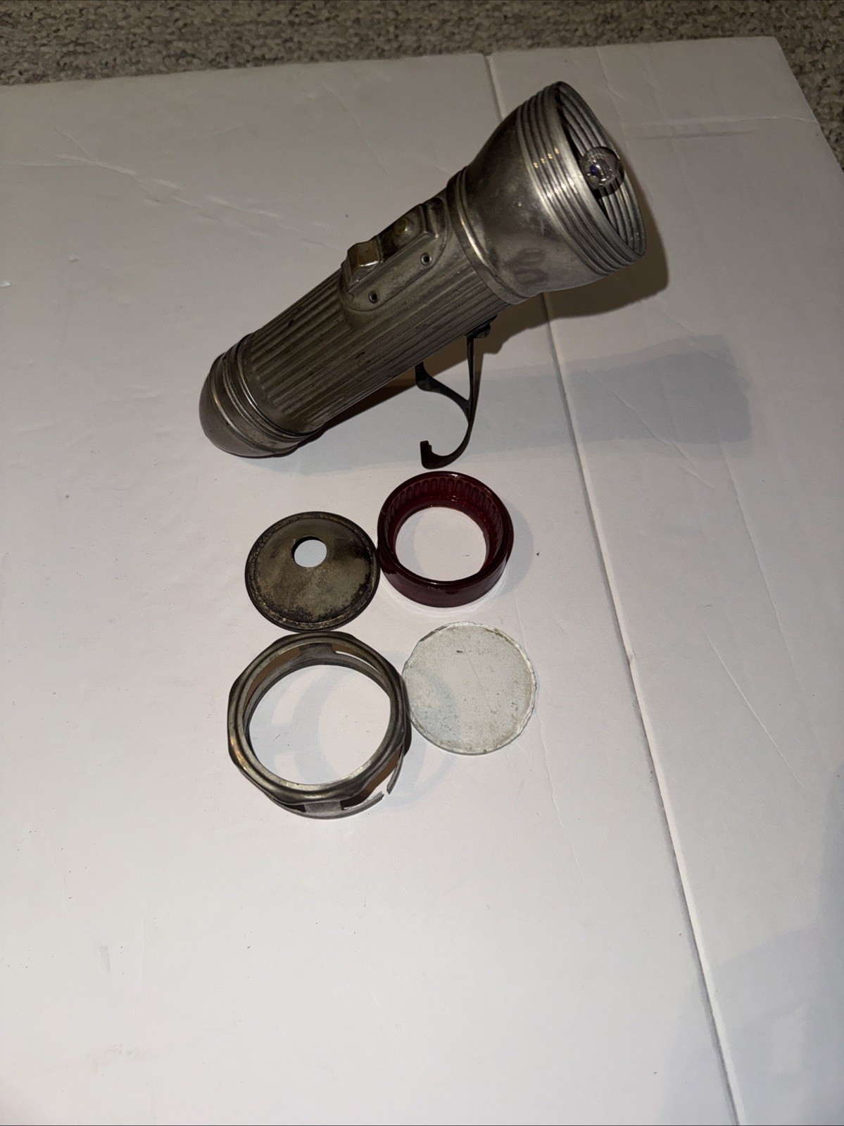 Vintage USALITE Red Head Flashlight with all pieces