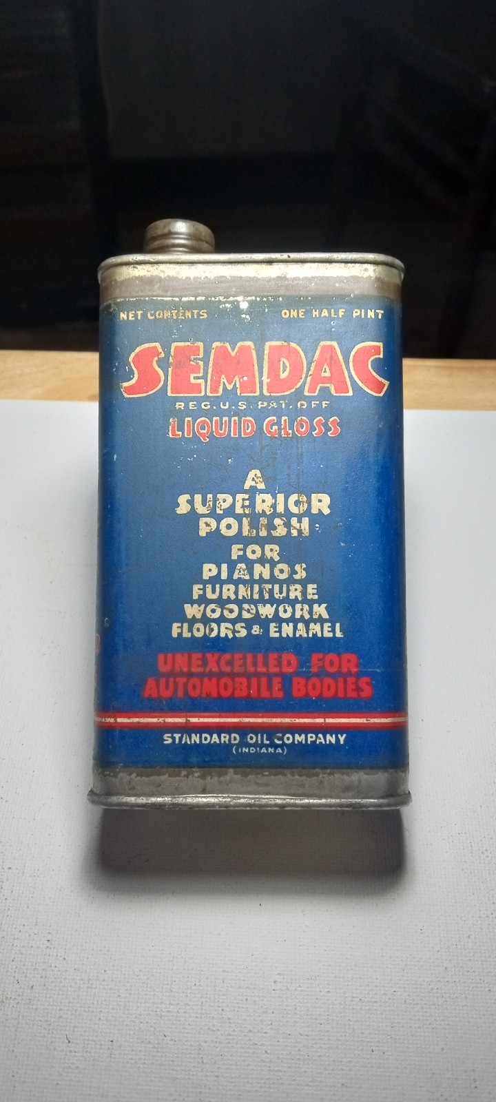 VINTAGE 1950\'S SEMDAC 1/2 PINT LIQUID GLOSS CAN STANDARD OIL COMPANY L@@K