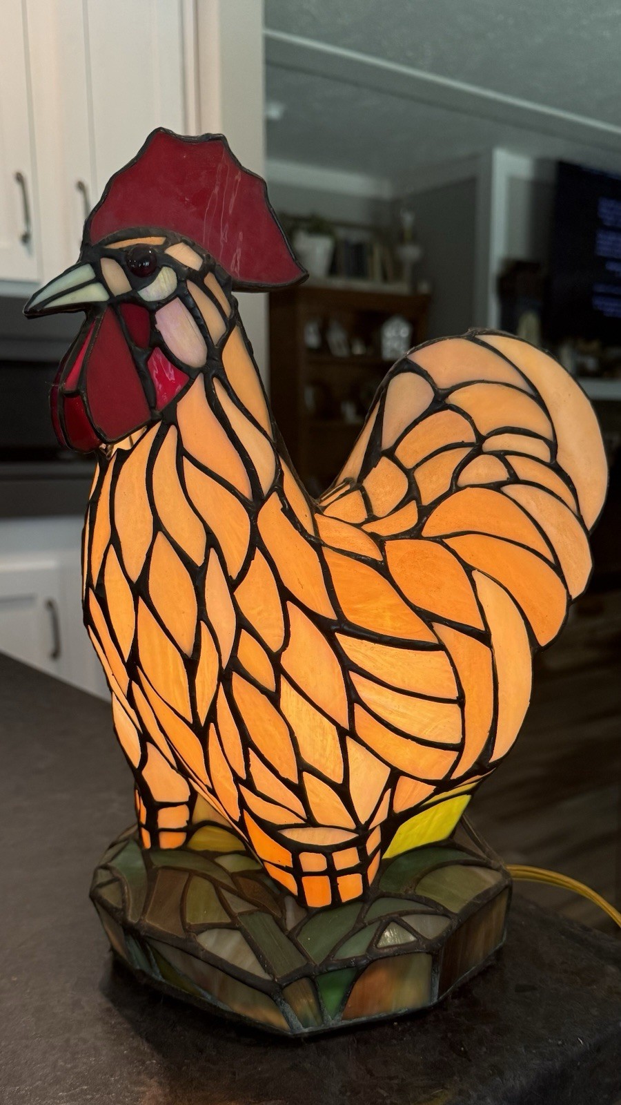 Stained Glass Mosaic Rooster Chicken Lamp Farmhouse Table Night Light Electric 