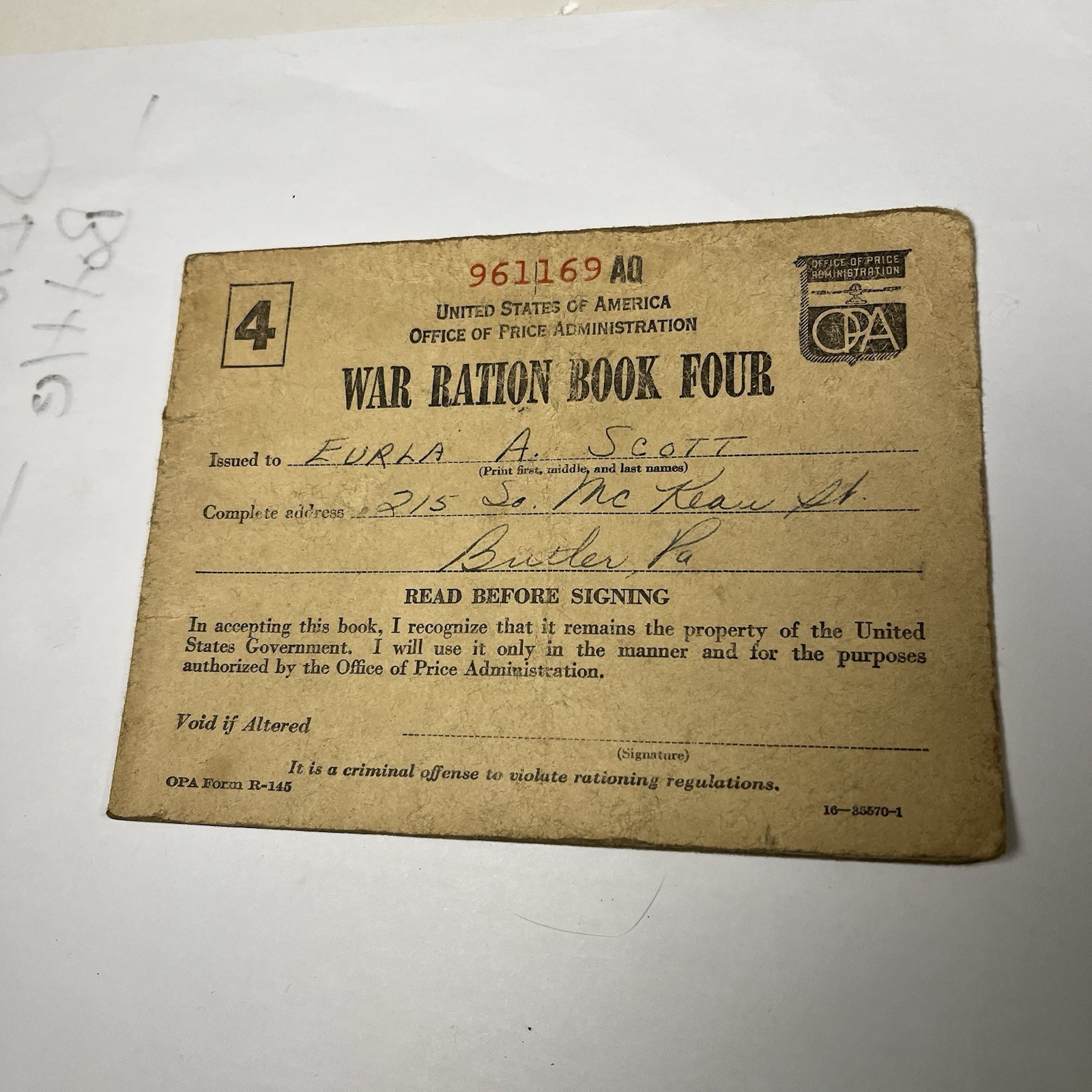 Vintage WW2 War Ration Stamp Book # Four - Original Issued During War Time Vintage WW2 War Ration Stamp Book # Four - Original Issued During War Time