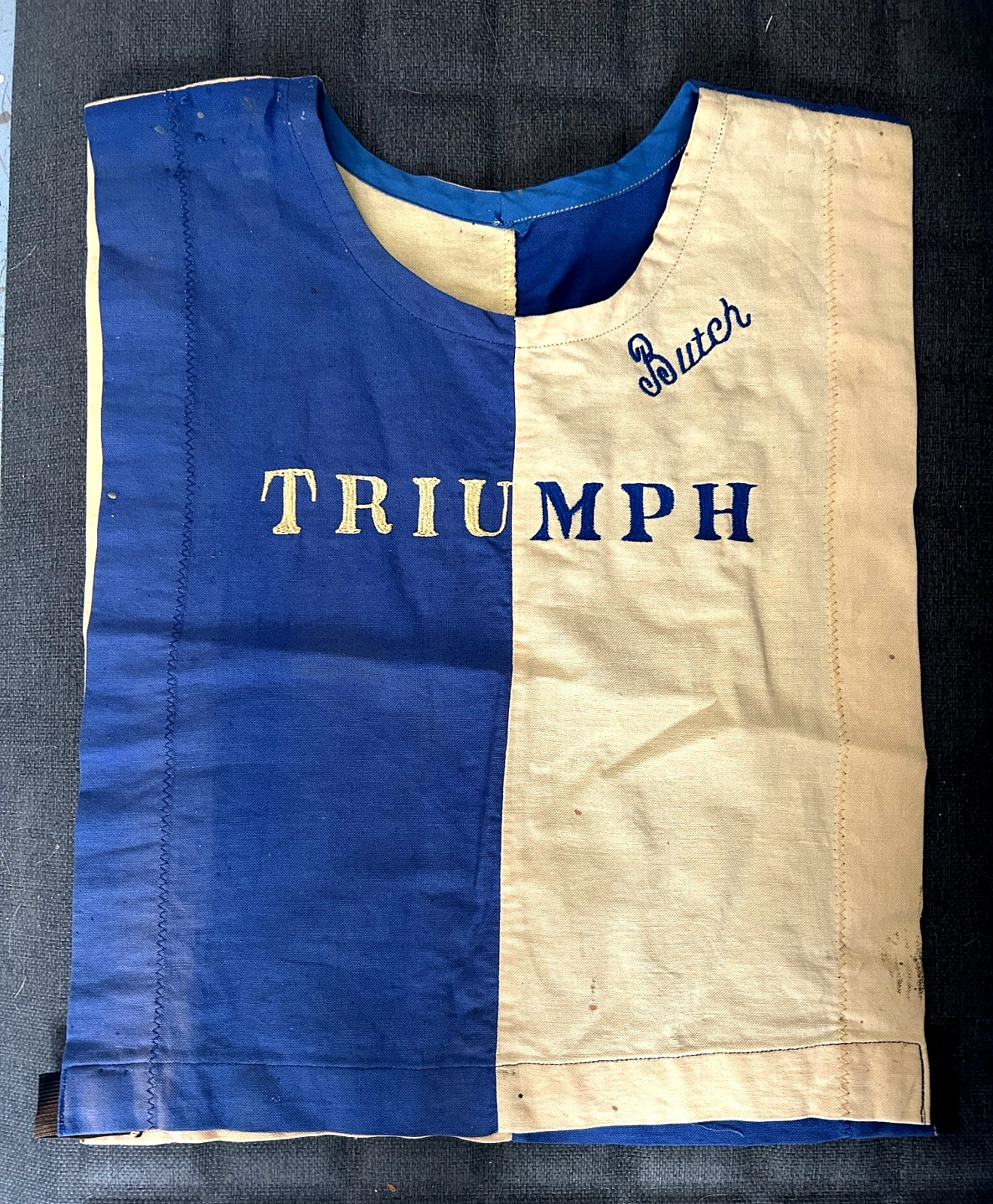 Rare Vintage 1960s Triumph Motorcycle Tabard Race Bib Youth Vest BUTCH #57 Rare Vintage 1960s Triumph Motorcycle Tabard Race Bib Youth Vest BUTCH #57