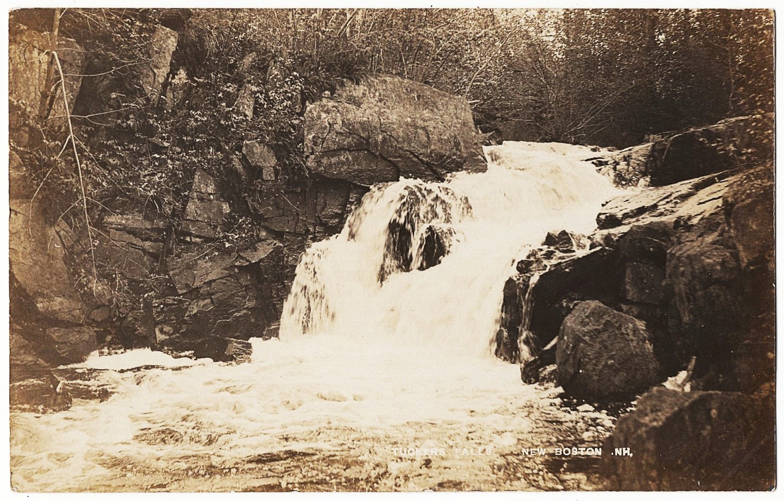 real photo New Boston NH - Tuckers Falls antique postcard RPPC