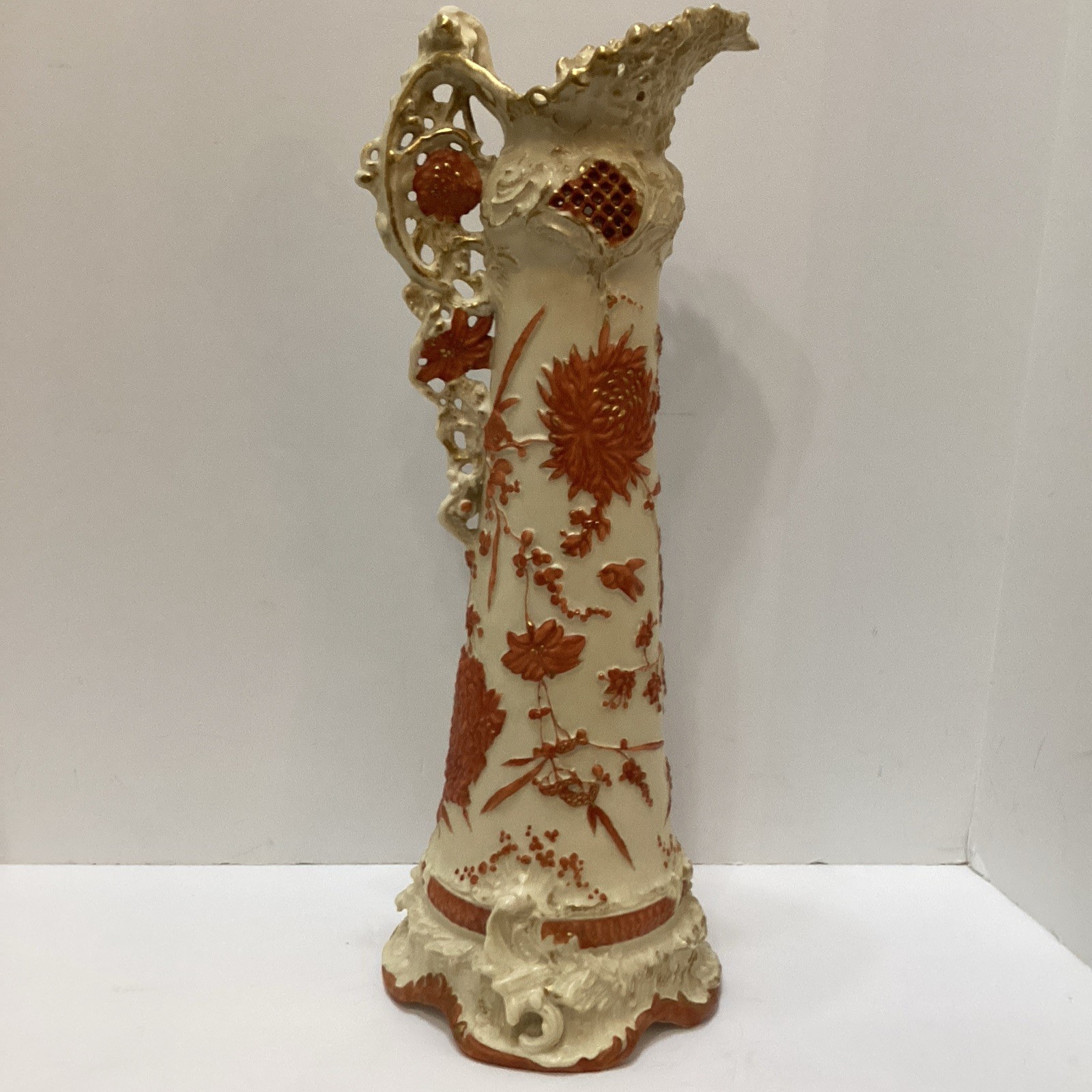 Antique Cr. 1900 Austrian Tall Pitcher in High Relief Teplitz Ernst Wahliss Mark
