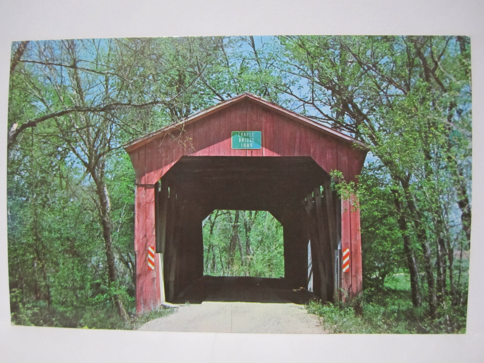 CRAPLE COVERED BRIDGE POSTCARD PLEASANT GARDENS INDIANA PUTNAM CO CROY\'S CREEK
