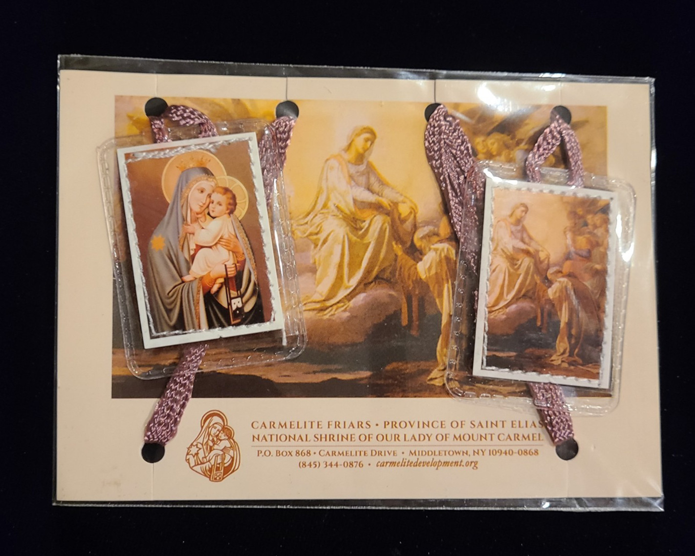 Jesus - Blessed Virgin Mary - Golden Brown Christian Scapular - Carmelite Friars
