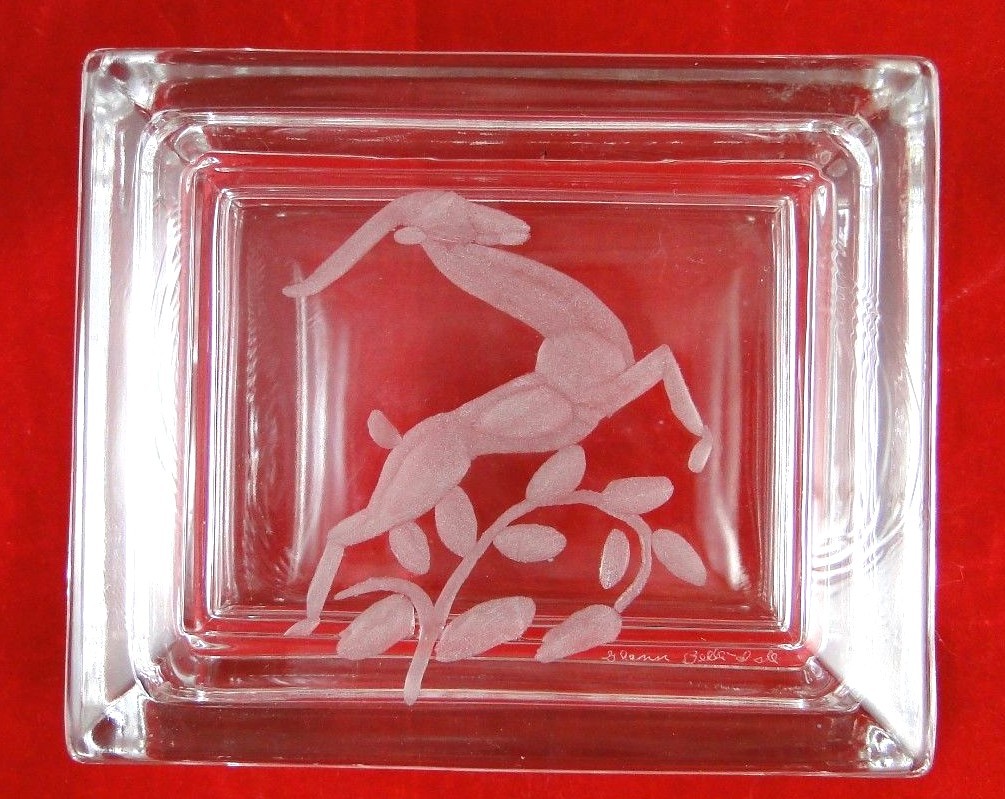 Glenn Belle-Isle Signed Engraved American Art Glass Jewelry or Candy Dish