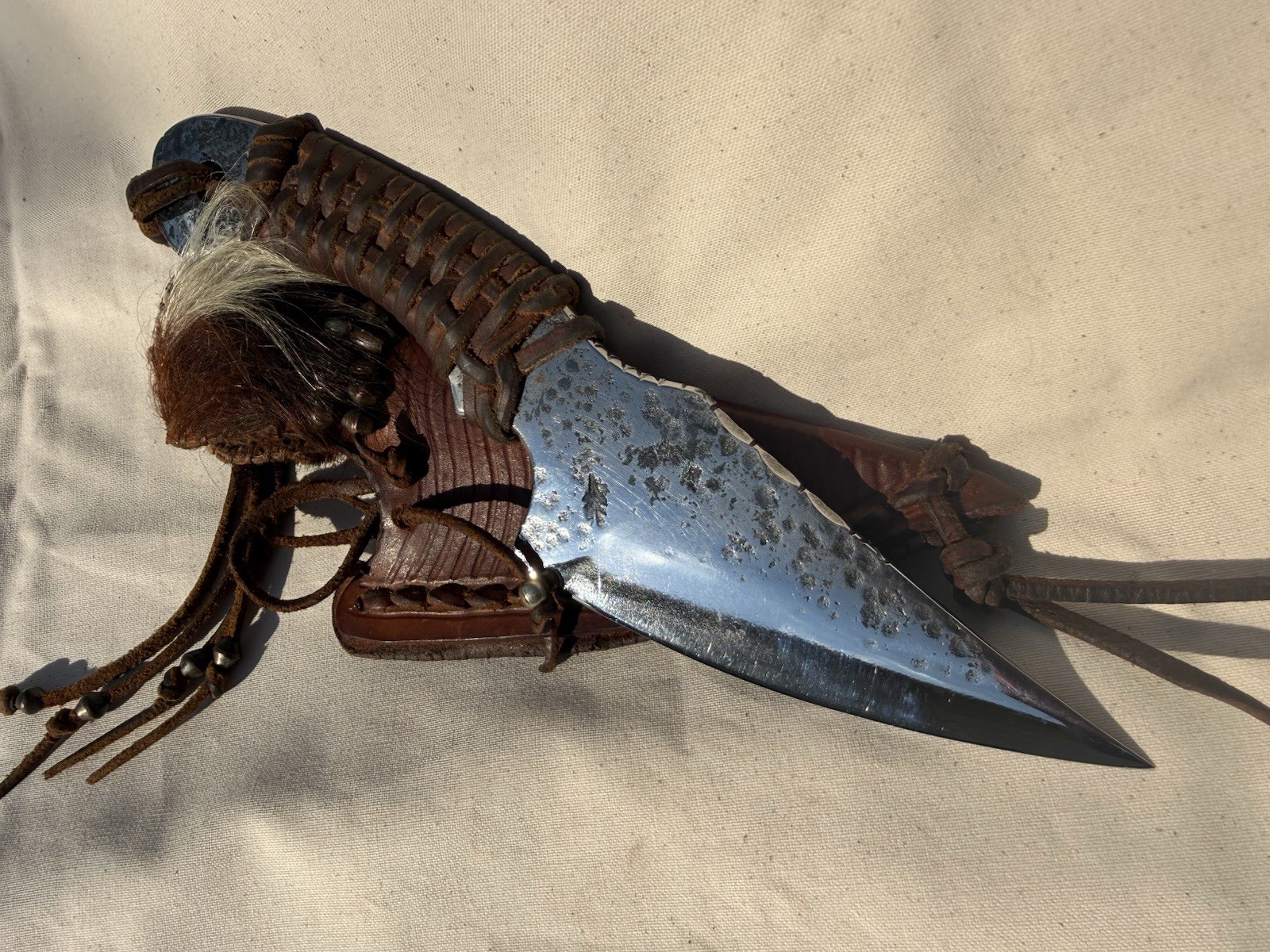 Hand Forged Custom Knife and Leather Sheath, Unique Detail, Rugged and Durable Hand Forged Custom Knife and Leather Sheath, Unique Detail, Rugged and Durable
