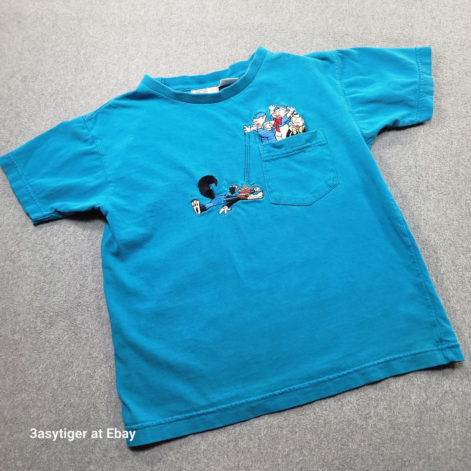 Vintage 90s Disney Designs Tshirt Boys M 3 Little Pigs Embroidery Ocean Blue Vintage 90s Disney Designs Tshirt Boys M 3 Little Pigs Embroidery Ocean Blue