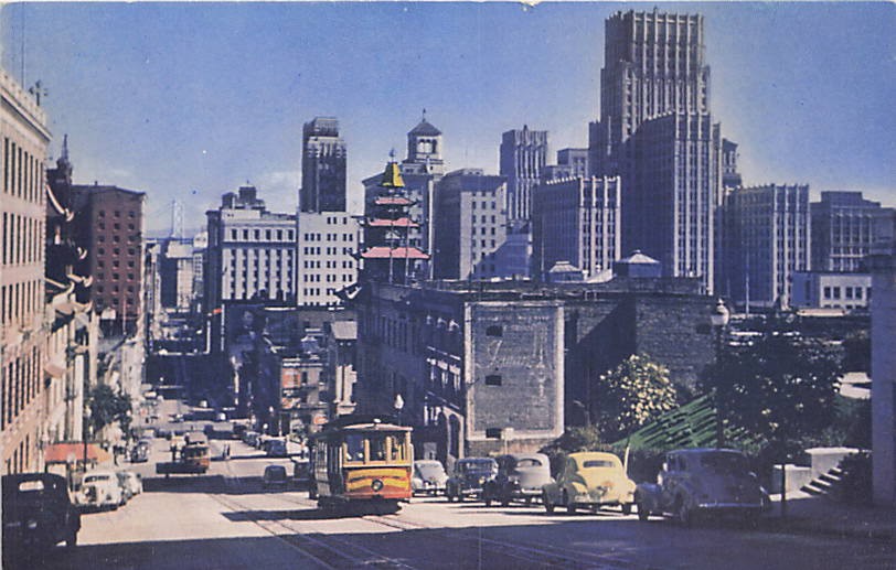 Postcard CA: Cable Car on California Street, San Francisco, 1940\'s Postcard CA: Cable Car on California Street, San Francisco, 1940\'s