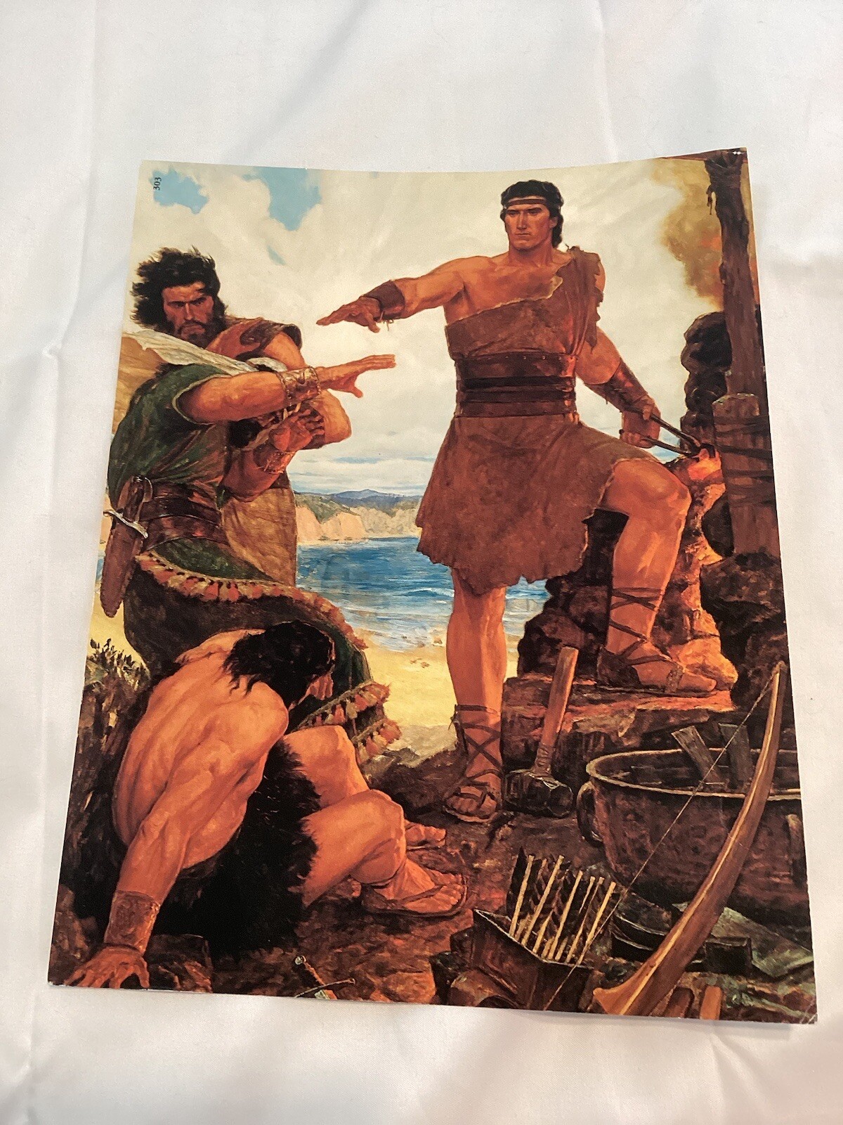LDS Media Art Mormon 8.5x11in Nephi Subdues His Rebellious Brothers Vtg 1992