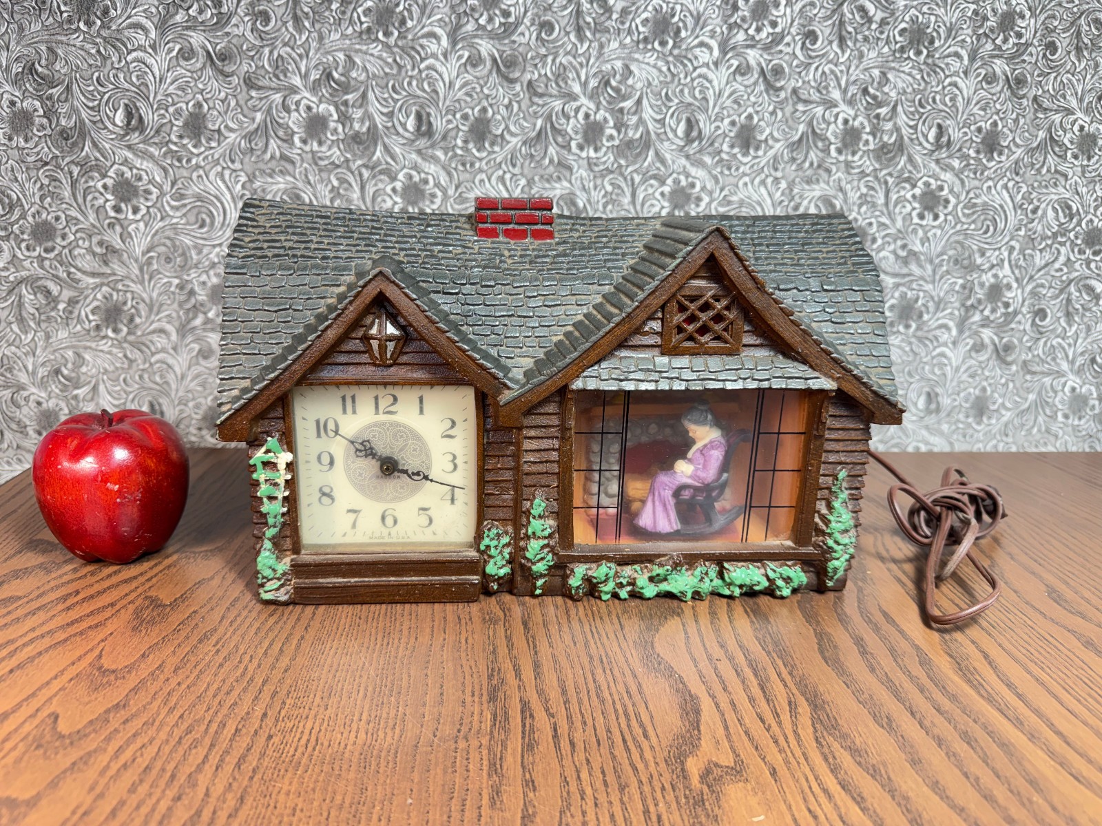 Vintage Haddon Original Motion Clock  30 Home Sweet Home Grandma Rocking WORKS
