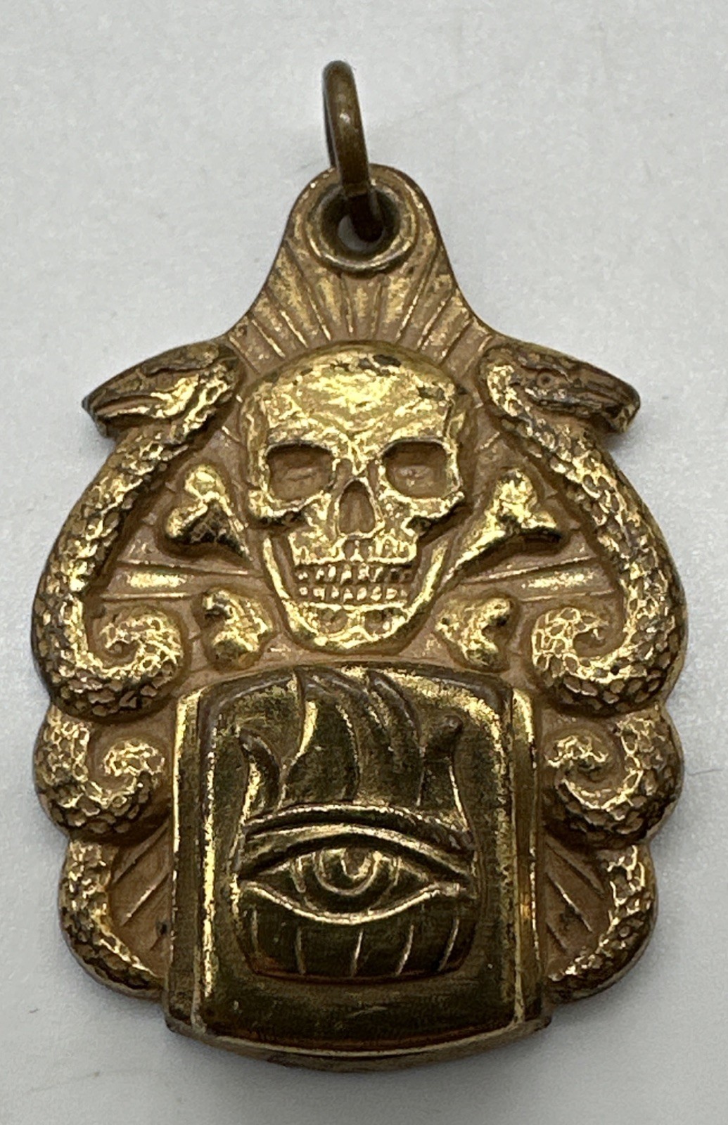 Vintage 1930s / 1940s Voodoo Eye Pendant Premium Robbins Co Skull Snake Fob