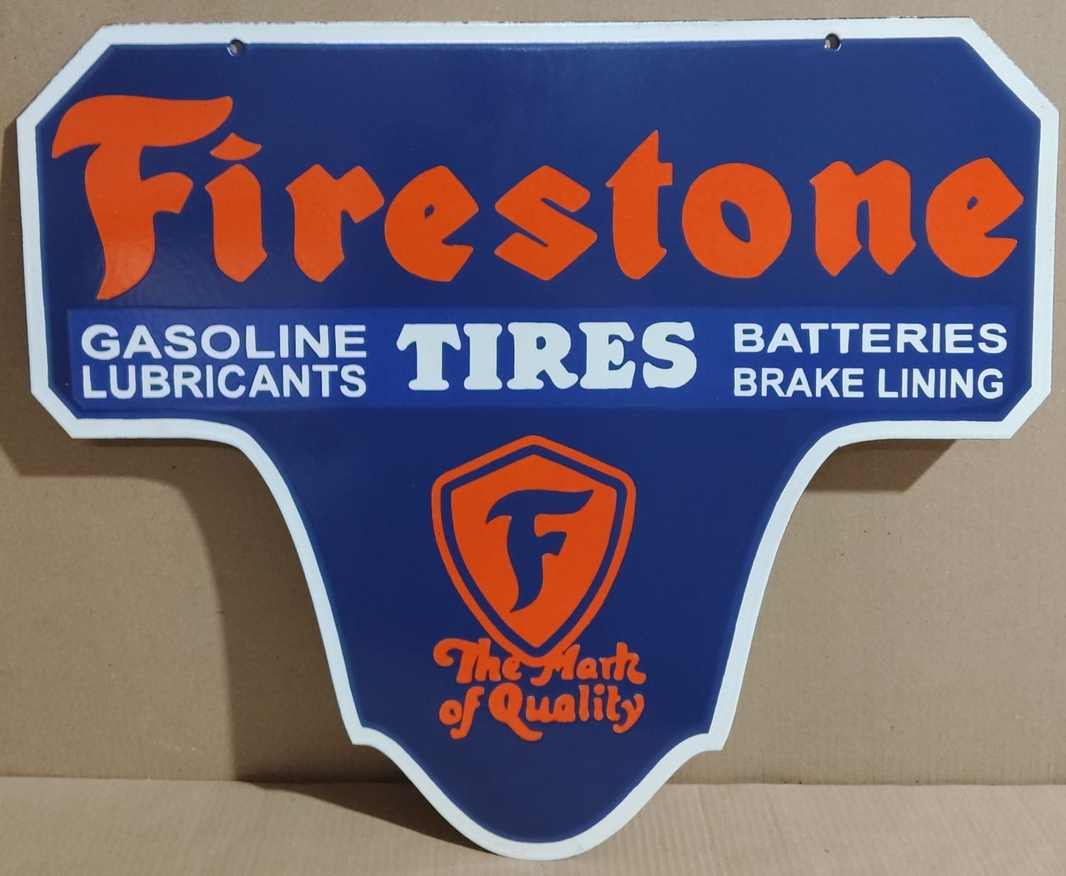 Firestone Tires Porcelain Enamel Sign  24 x 20 Inches 2 Sided