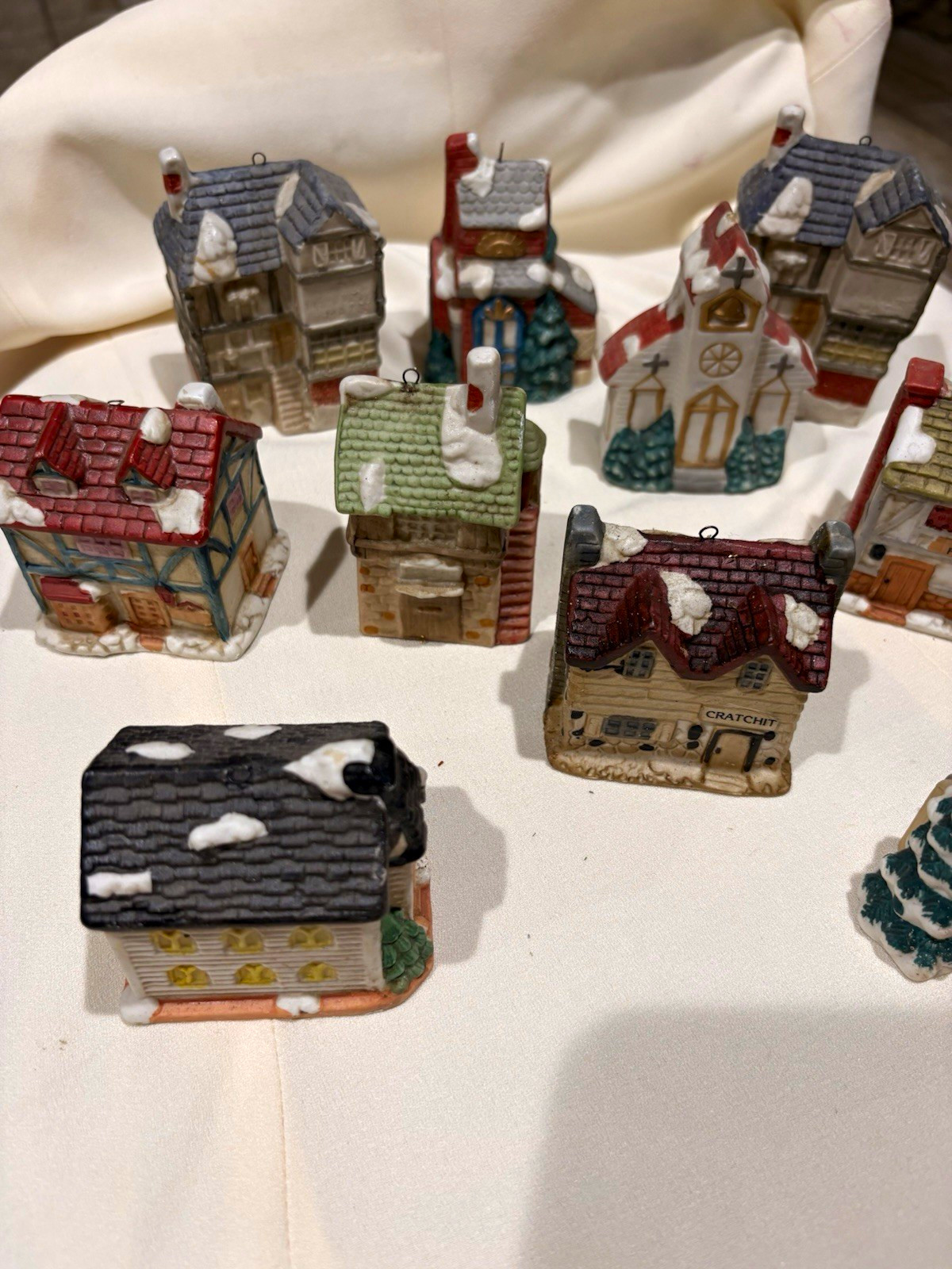 Vintage Brinn's 1989 Ceramic Hand Painted Christmas Village /ornaments lot 11 