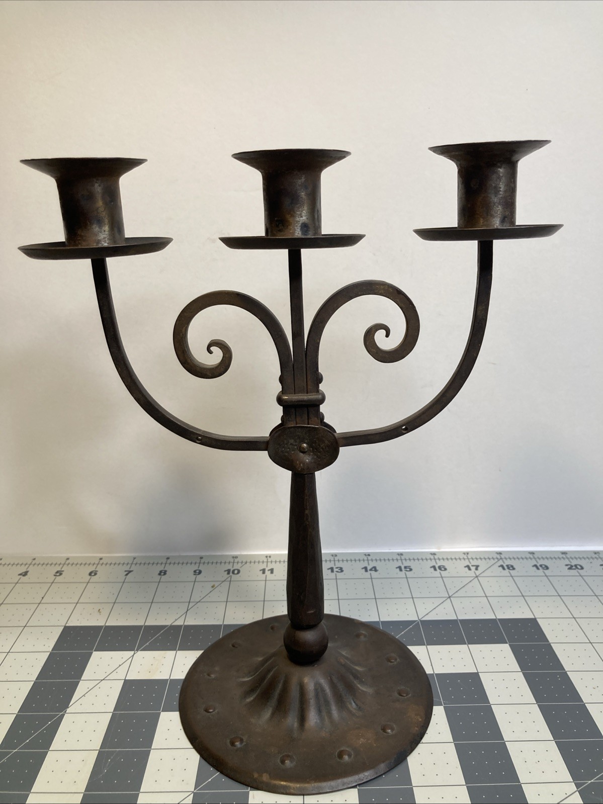 Antique Hugo Berger Goberg Arts And Crafts Wrought Iron 3 Branch Candelabra