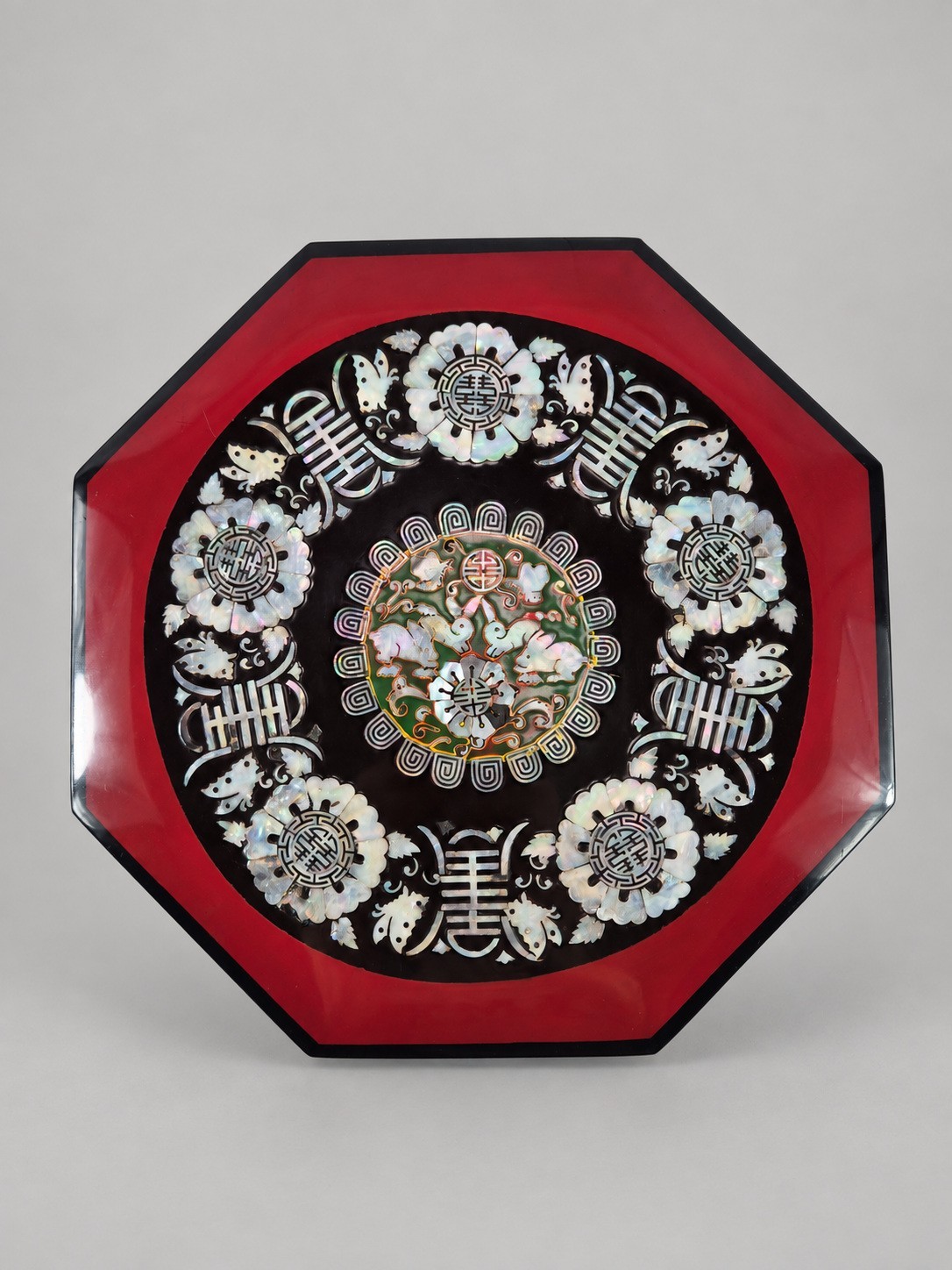 Vintage 1980s-90s Korean Mother of Pearl Gujeolpan Octagonal Serving Tray