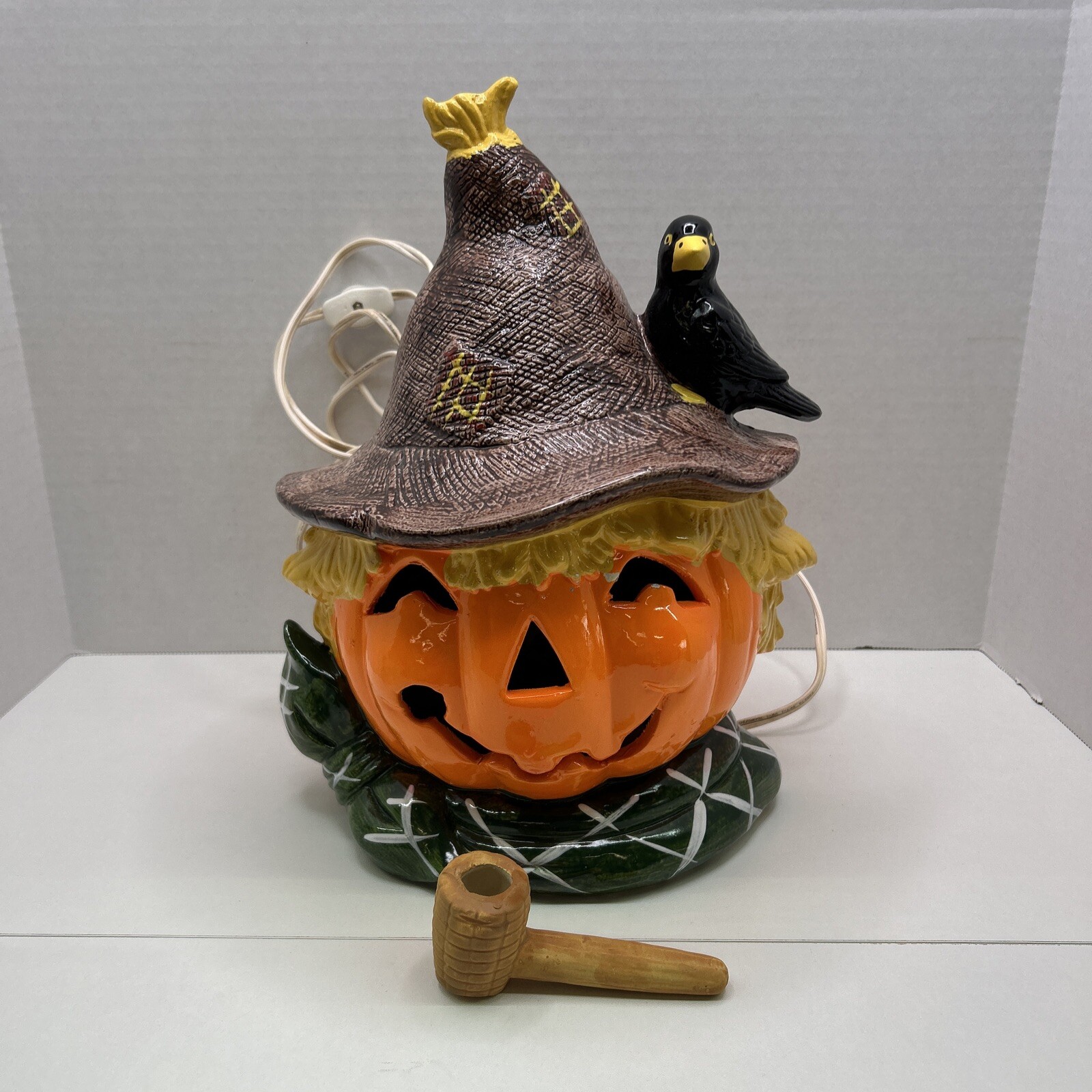 Vintage Brinns Scarecrow Nite Lite 1987 Pipe Halloween Decoration Ceramic TESTED