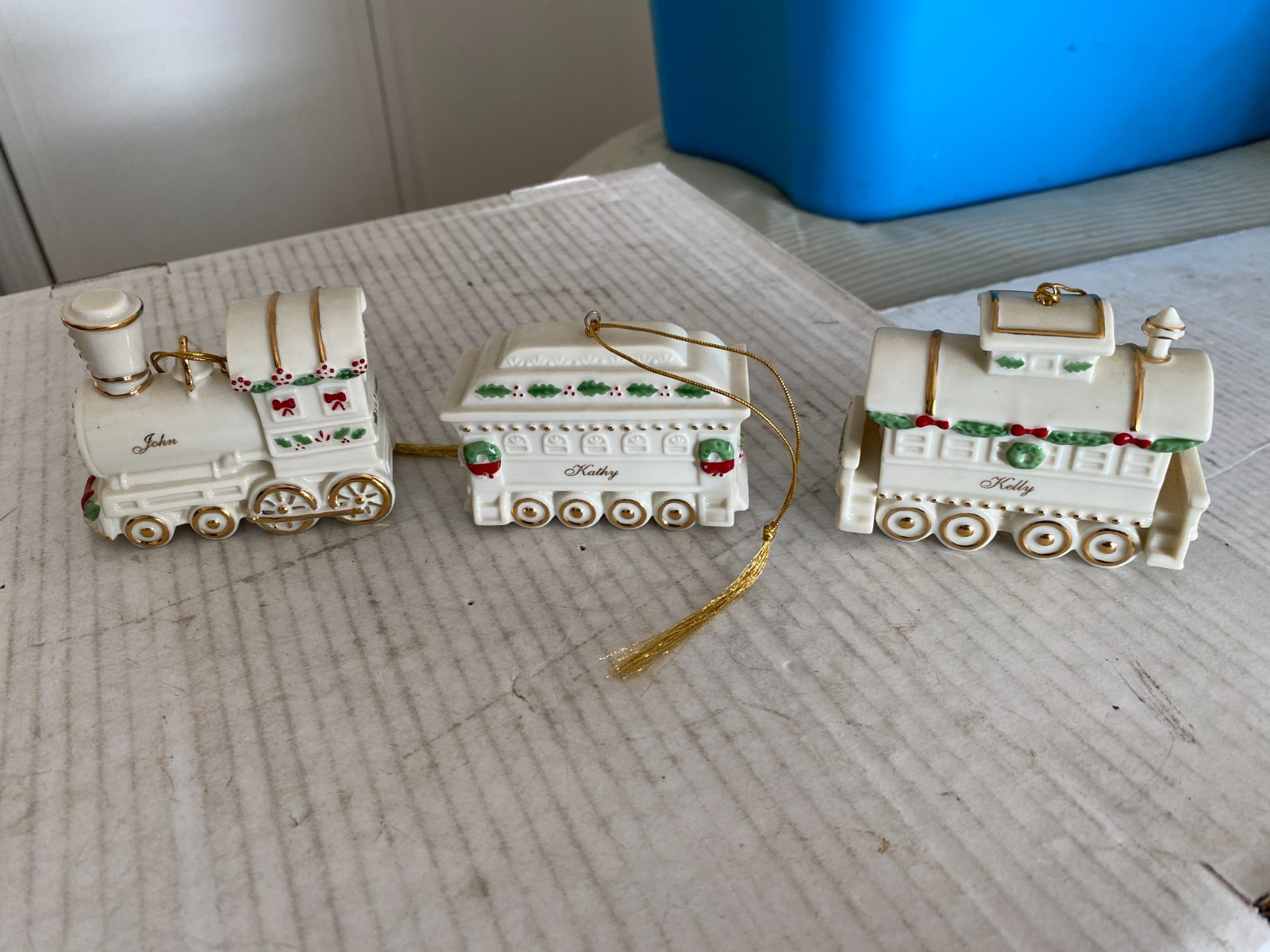 (3) 2000 Lenox fine ivory china train ornaments