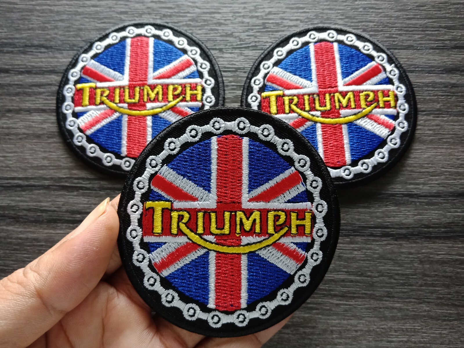 3 pcs Patch TRIUMPH Biker Raider Motorcycle Embroidered Iron or Sew on Jacket  