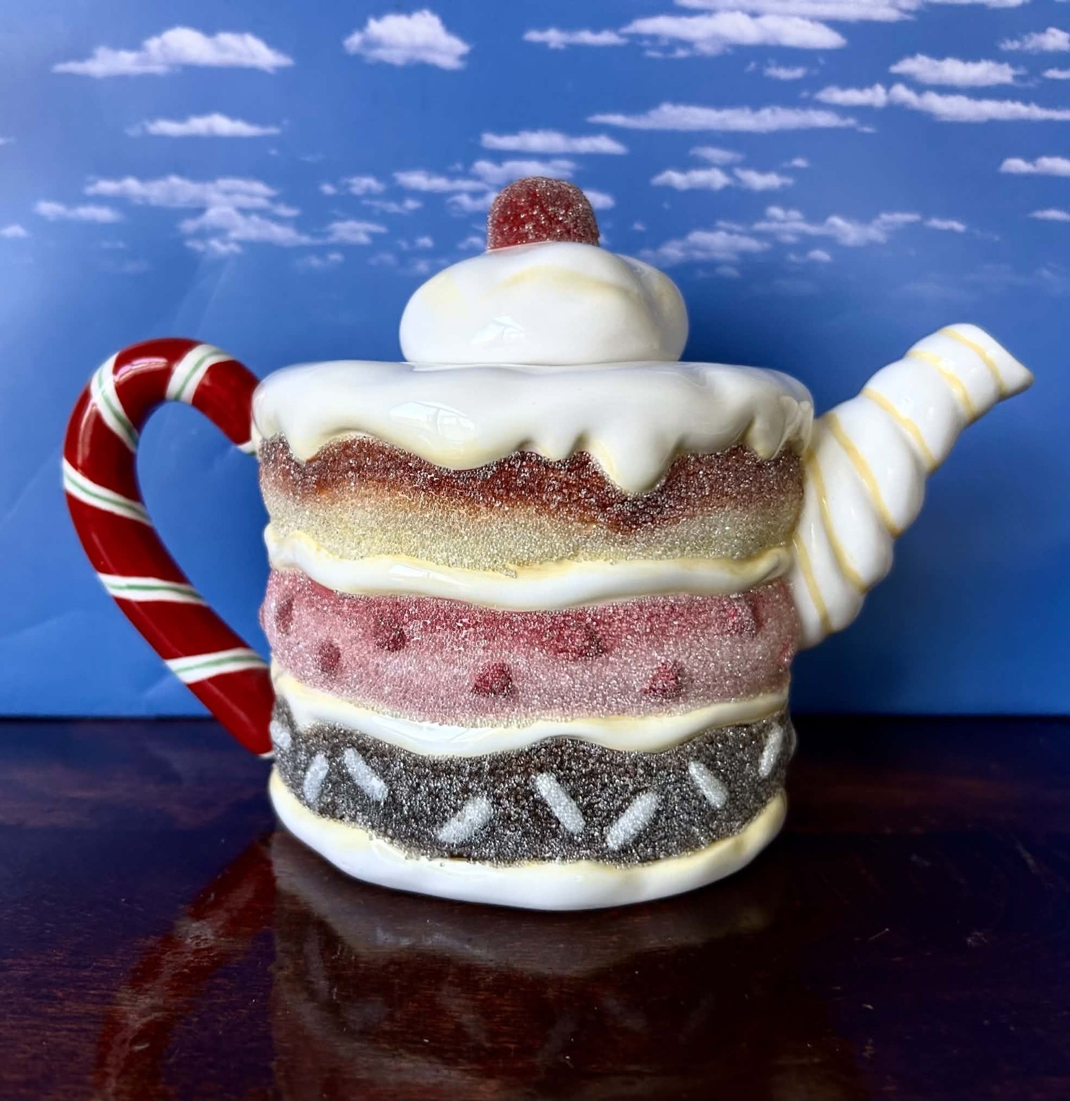 DEPT 56 Time To Celebrate CHRISTMAS TEAPOT Rare, Candy Cane, Gumdrop, Cake
