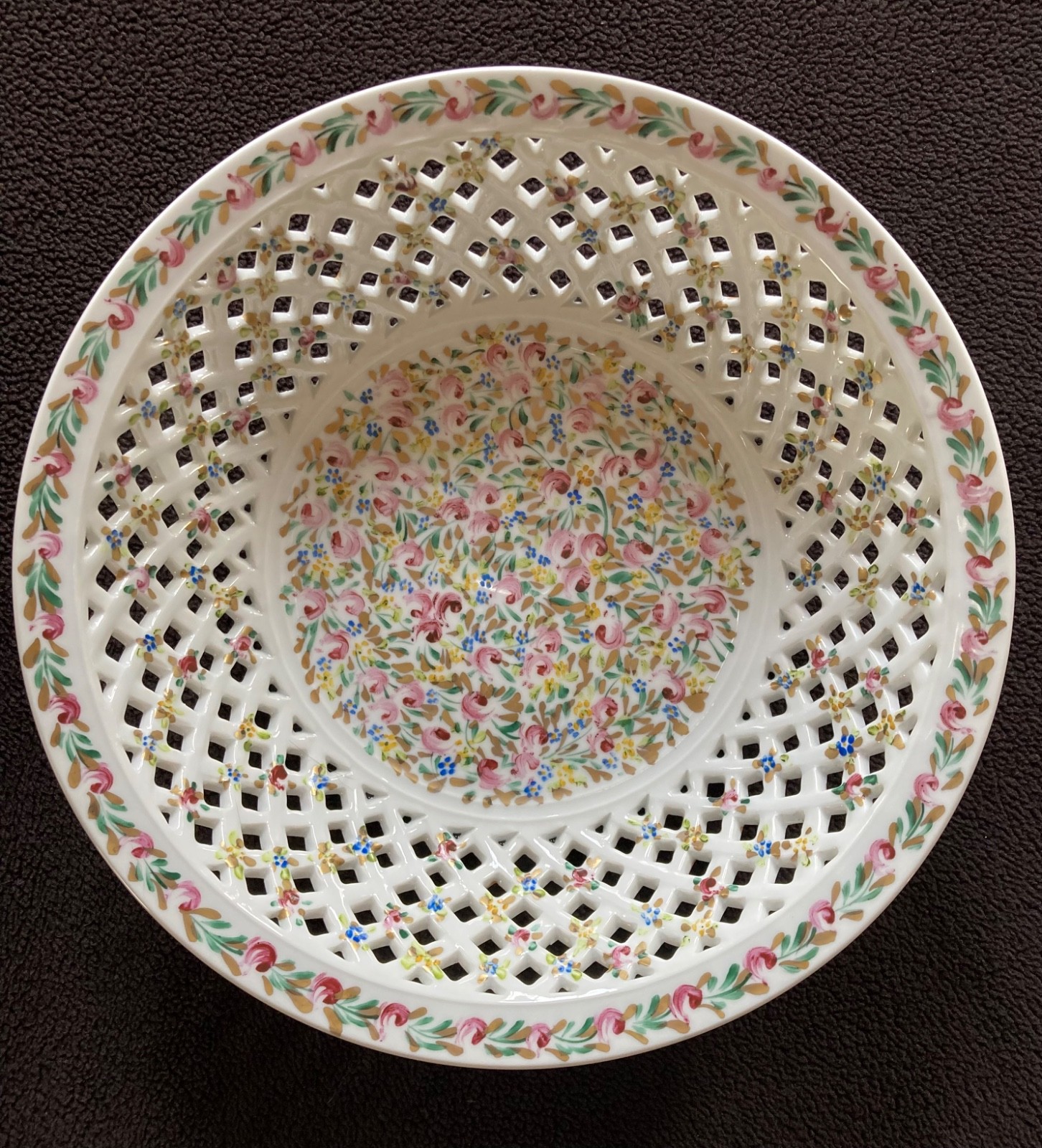 Limoges France Porcelain Dish with Handpainted Floral Chintz Pattern