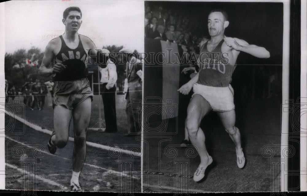 1955 Press Photo Kansas miler Wes Santee, Mal Whitfield for half mile