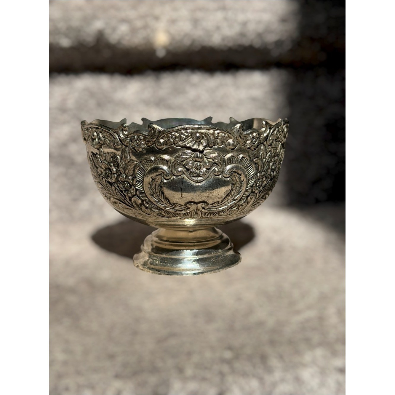 Vintage F.B. Rogers Silverplate Pedestal Bowl Ornate High Relief Floral Design
